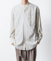 【 ATTACHMENT 】CU/CO STRIPE TWILL BANDCOLLAR L/S SHIRT - S.GREEN