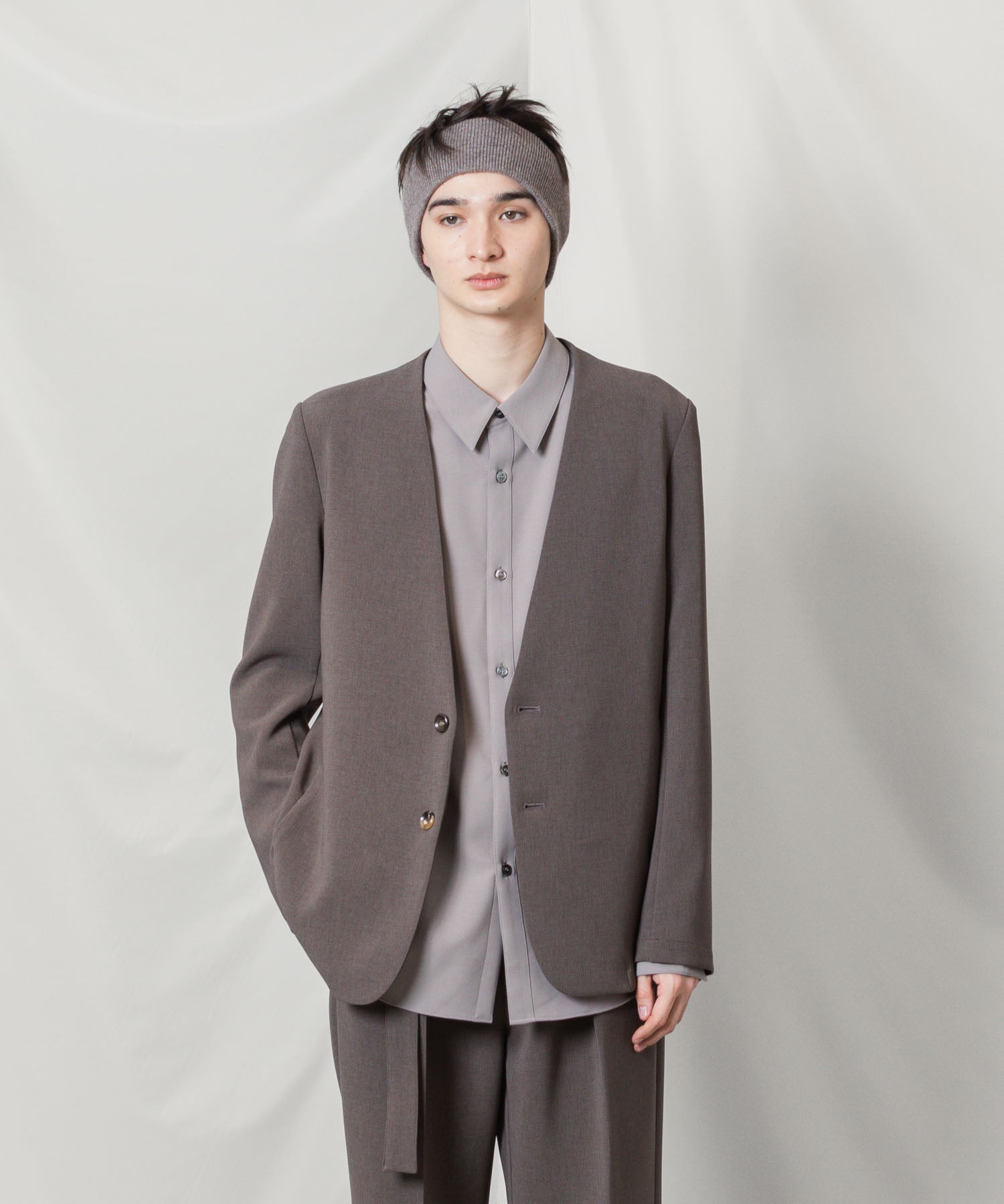 ATTACHMENT アタッチメントのPE STRETCH DOUBLE CLOTH COLLARLESS JKT - D.KH GRAYの公式通販サイトsession福岡セレクトショップ