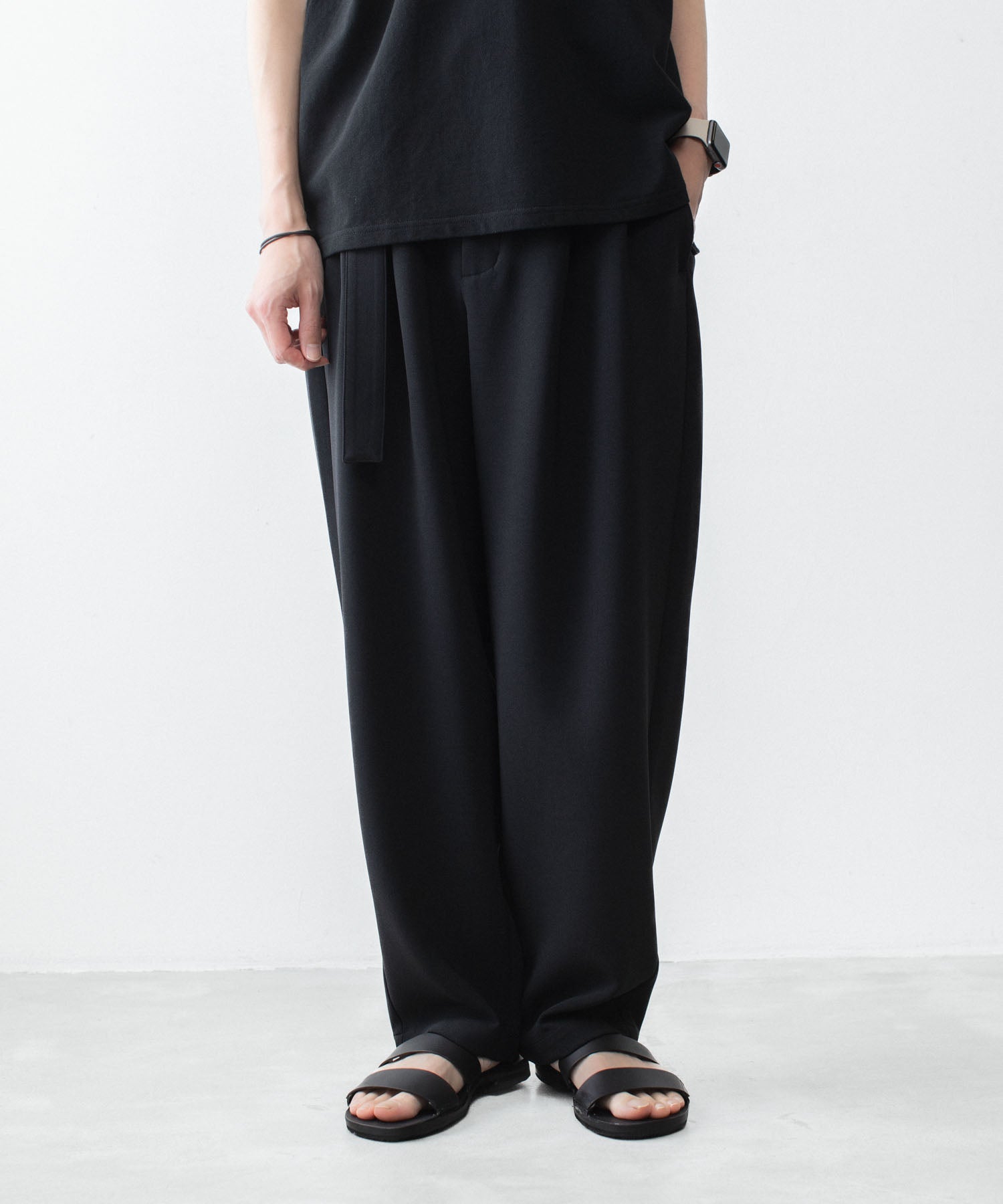 ATTACHMENT /アタッチメント】PE STRETCH DOUBLE CLOTH BELTED WIDE