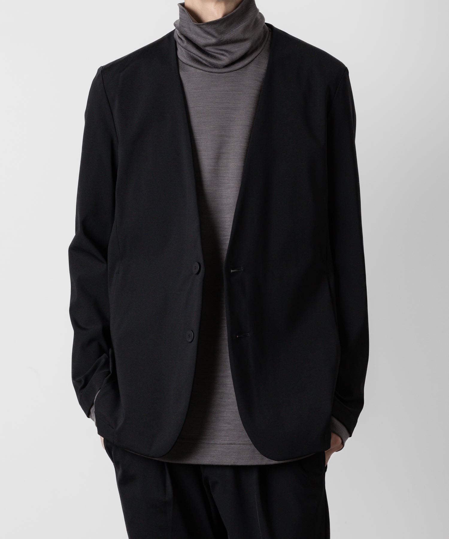 TTACHMENT アタッチメントのNY/CO STRETCH JERSEY COLLARLESS JACKET - BLACK 公式通販サイトsession福岡セレクトショップ