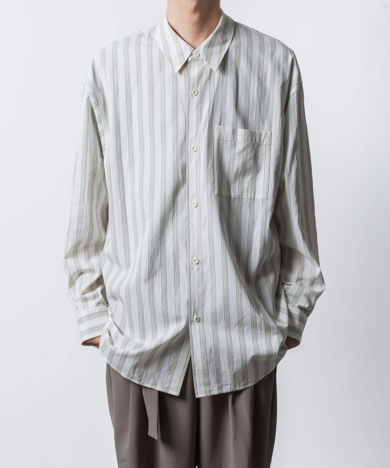 ATTACHMENT アタッチメントのCU/CO STRIPE TWILL L/S SHIRT - S.GREENの公式通販サイトsession福岡セレクトショップ