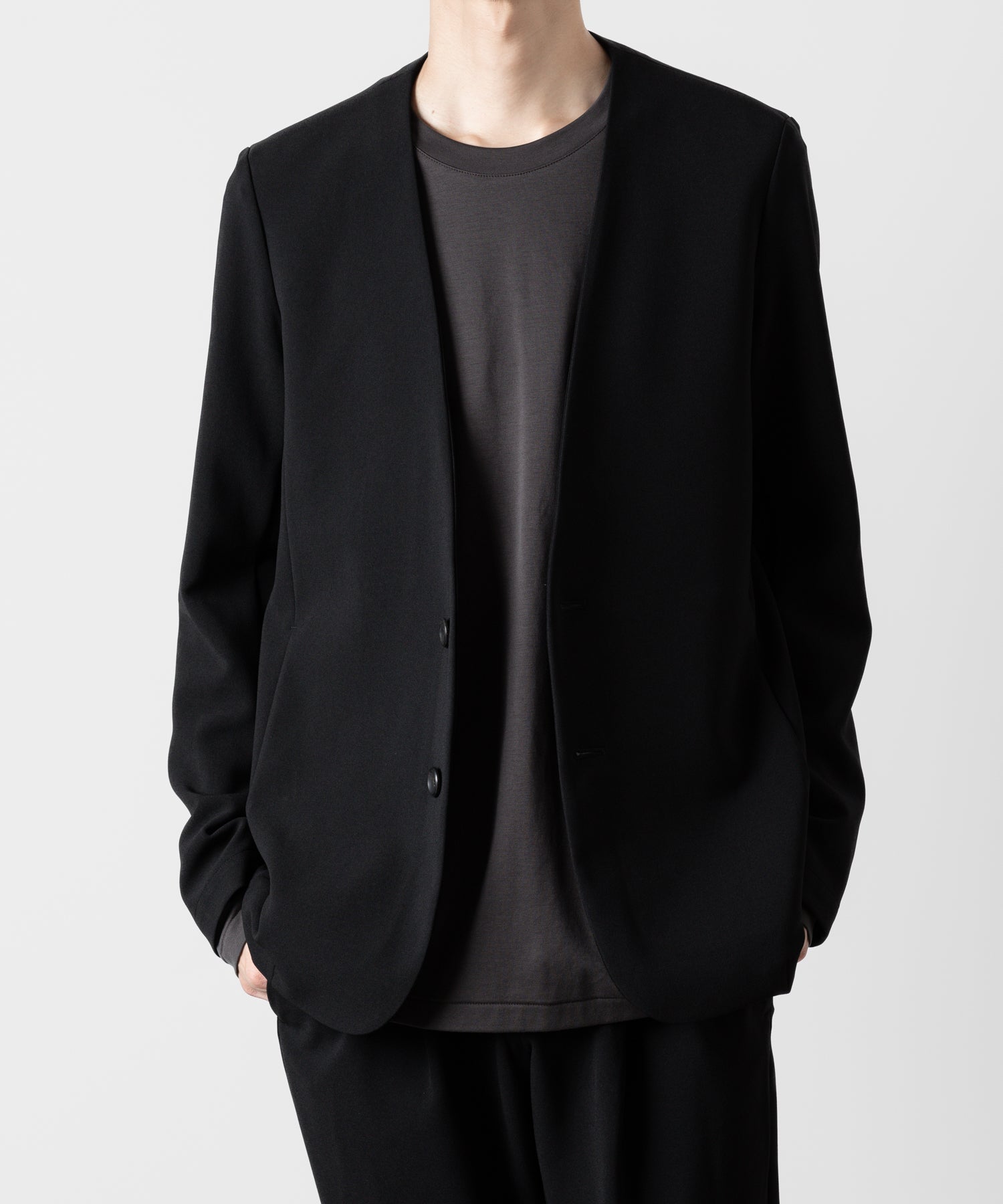 ATTACHMENT アタッチメントのPE STRETCH DOUBLE CLOTH COLLARLESS JACKET - BLACK 公式通販サイトsession福岡セレクトショップ