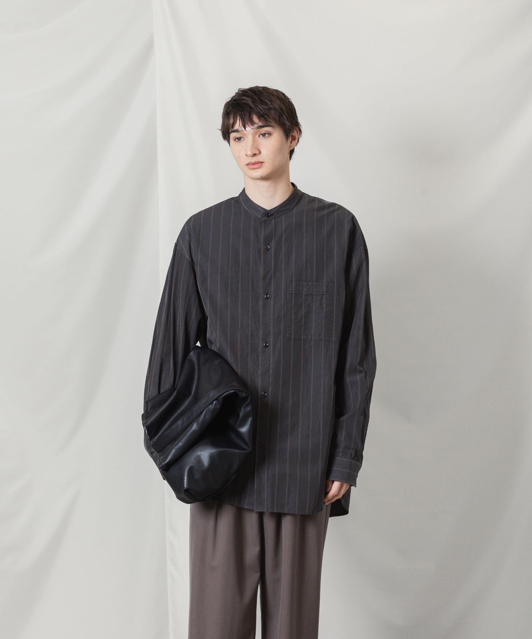 ATTACHMENT アタッチメントのCU/CO STRIPE TWILL BANDCOLLAR L/S SHIRT - S.GRAYの公式通販サイトsession福岡セレクトショップ