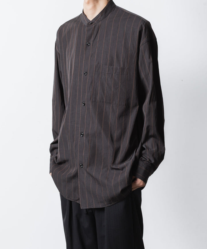ATTACHMENT アタッチメントのCU/CO STRIPE TWILL BANDCOLLAR L/S SHIRT - S.GRAYの公式通販サイトsession福岡セレクトショップ