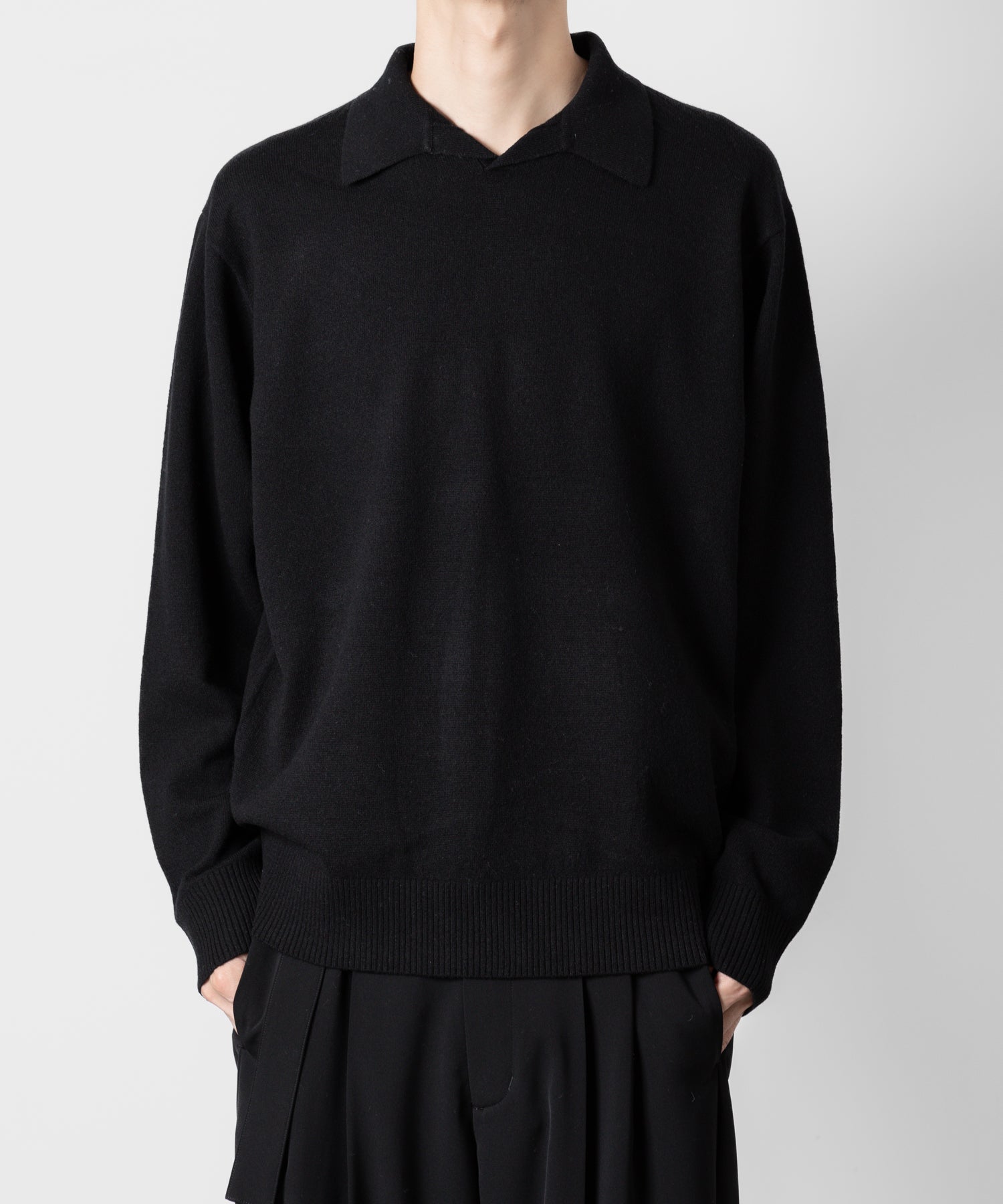 ATTACHMENT アタッチメントのBRITISH WO KNIT POLO  PULLOVER L/S - BLACK 公式通販サイトsession福岡セレクトショップ