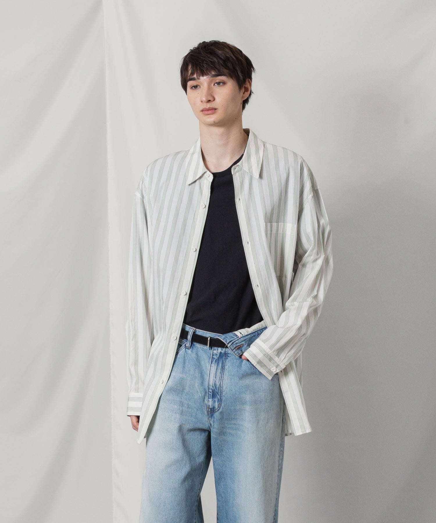ATTACHMENT アタッチメントのCU/CO STRIPE TWILL L/S SHIRT - S.GREENの公式通販サイトsession福岡セレクトショップ