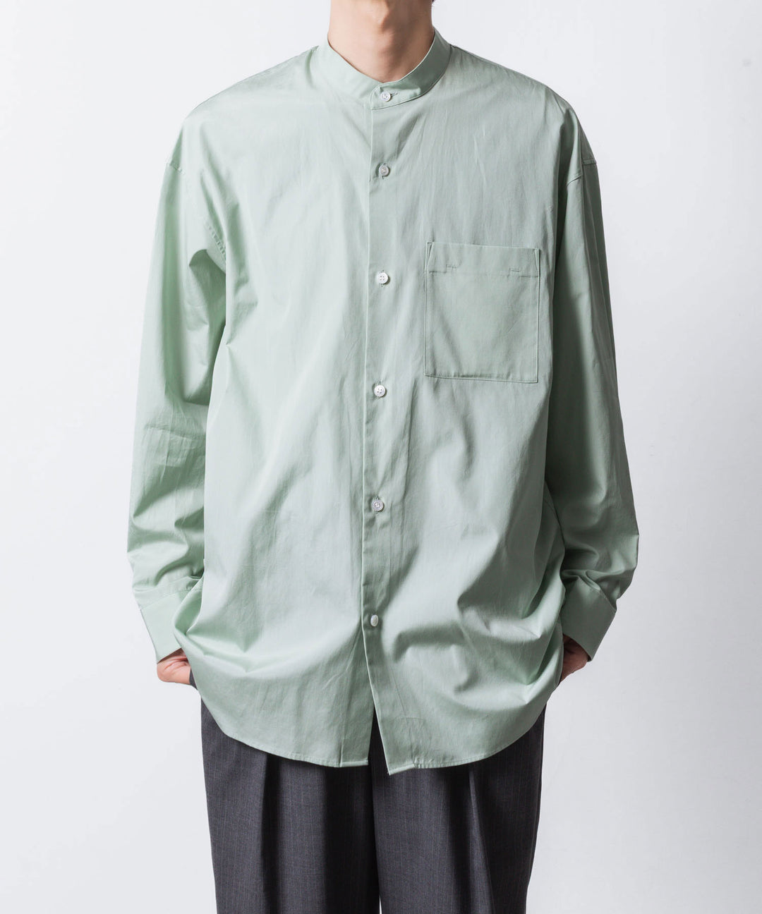 ATTACHMENT アタッチメントの140/2 GIZA BROAD BANDCOLLAR L/S SHIRT - L.GREENの公式通販サイトsession福岡セレクトショップ