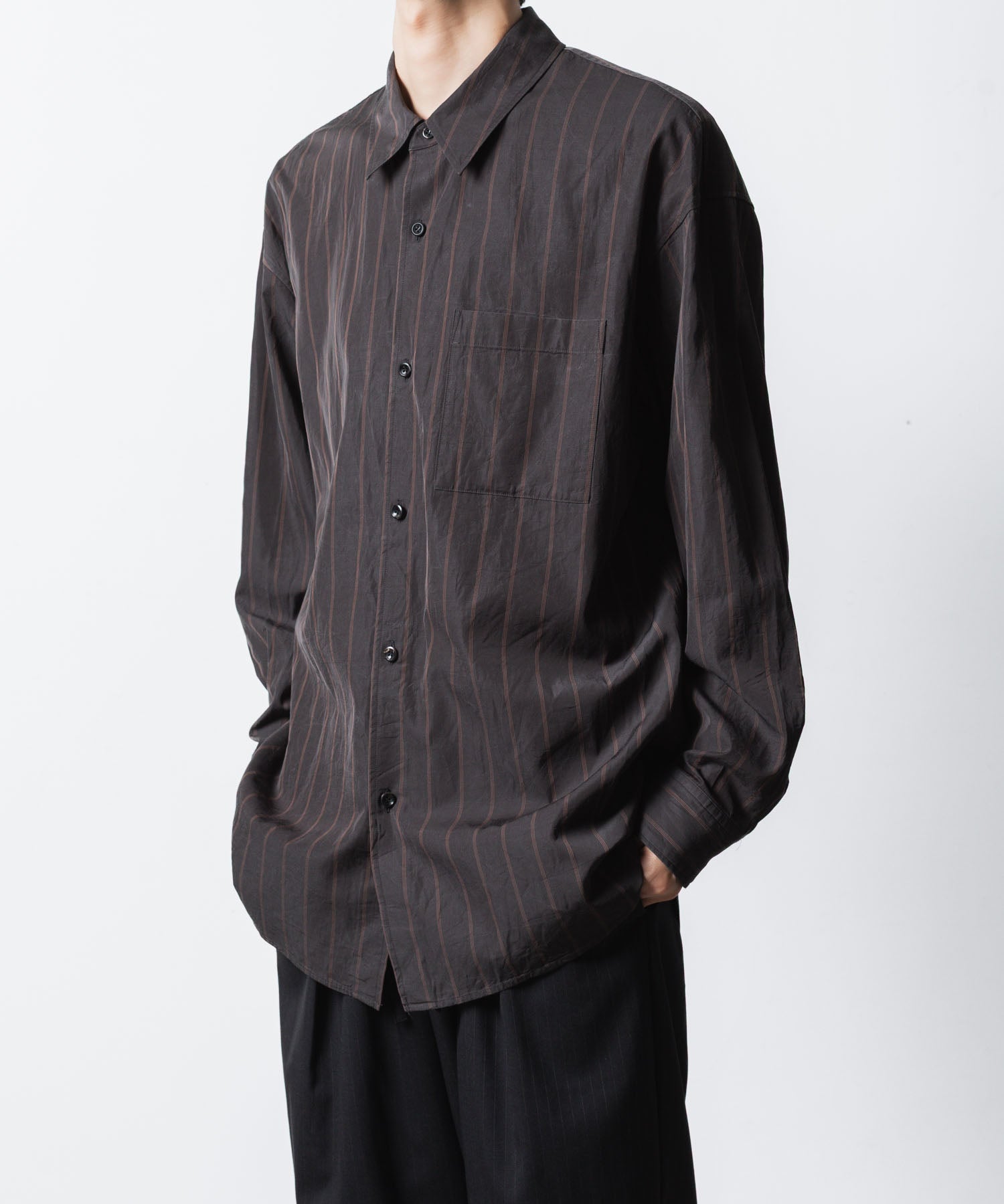ATTACHMENT アタッチメントのCU/CO STRIPE TWILL L/S SHIRT - S.GRAYの公式通販サイトsession福岡セレクトショップ