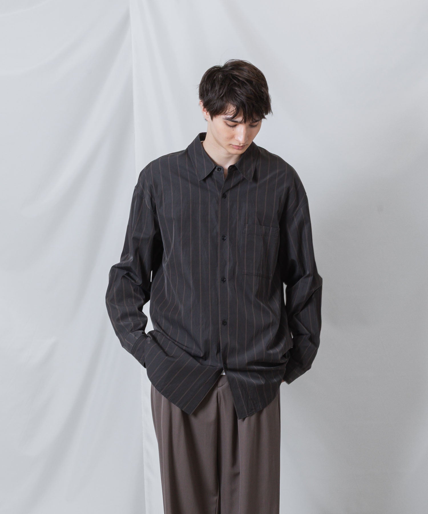 ATTACHMENT アタッチメントのCU/CO STRIPE TWILL L/S SHIRT - S.GRAYの公式通販サイトsession福岡セレクトショップ