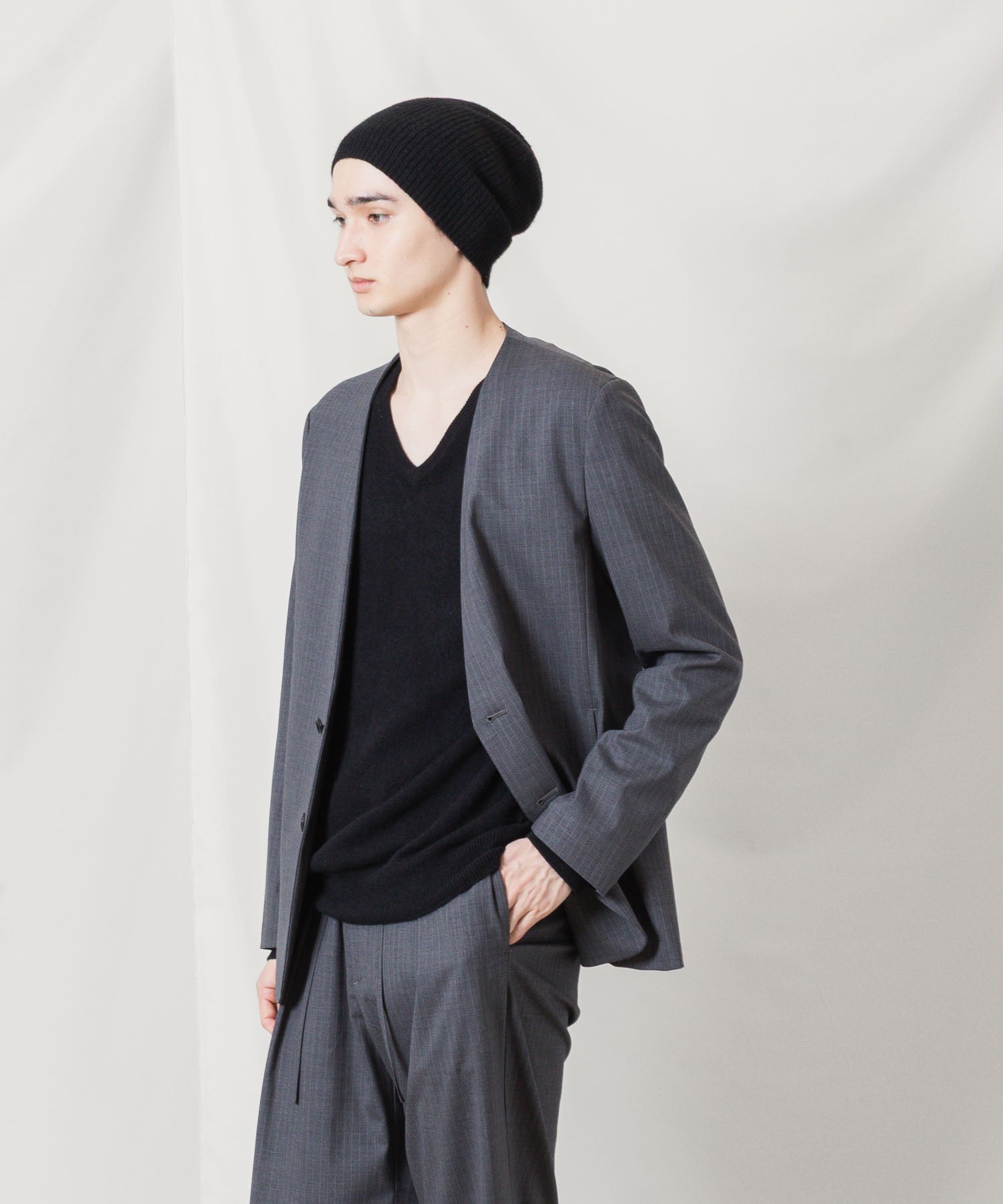 ATTACHMENT アタッチメントのT/W/SI STRETCH GABARDINE COLLARLESS JKT - S.GRAYの公式通販サイトsession福岡セレクトショップ