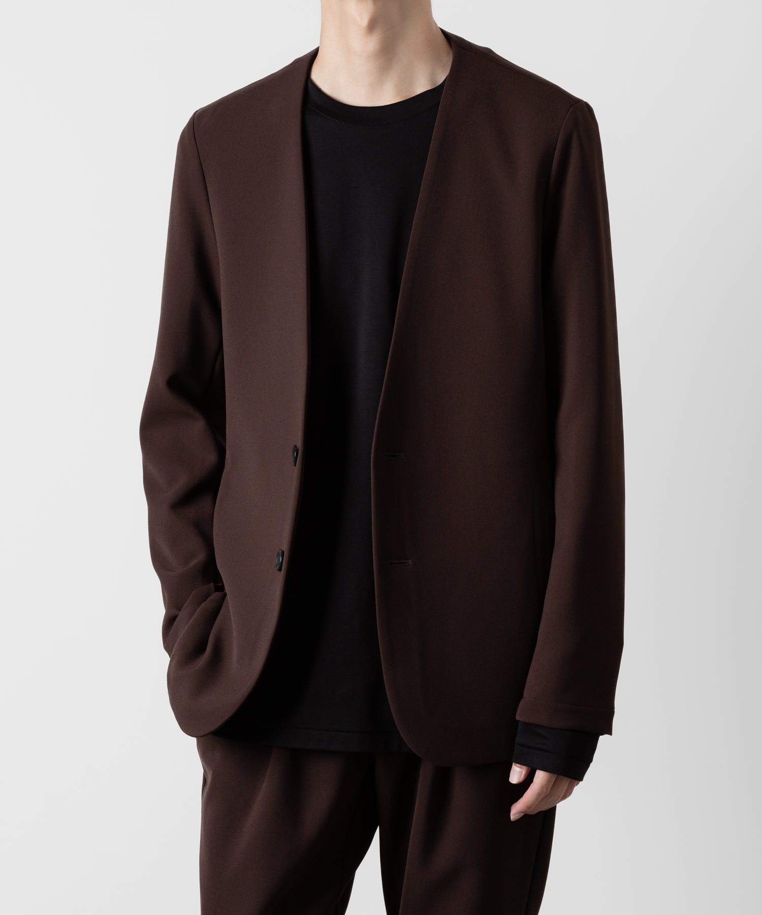 ATTACHMENT アタッチメントのPE STRETCH DOUBLE CLOTH COLLARLESS JACKET - BROWN 公式通販サイトsession福岡セレクトショップ