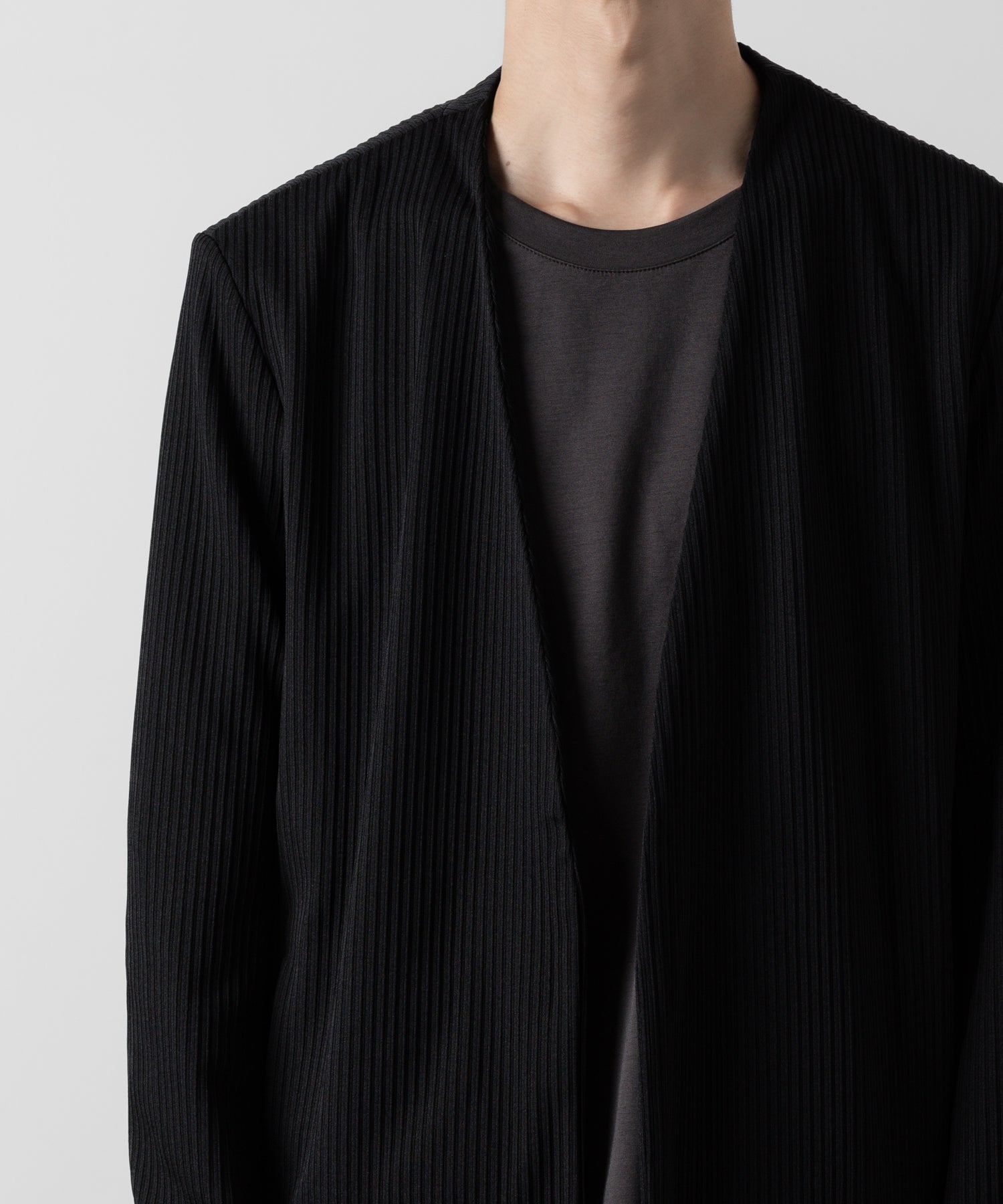 ATTACHMENT アタッチメントのPE STRETCH RIB COLLARLESS CARDIGAN - BLACK 公式通販サイトsession福岡セレクトショップ