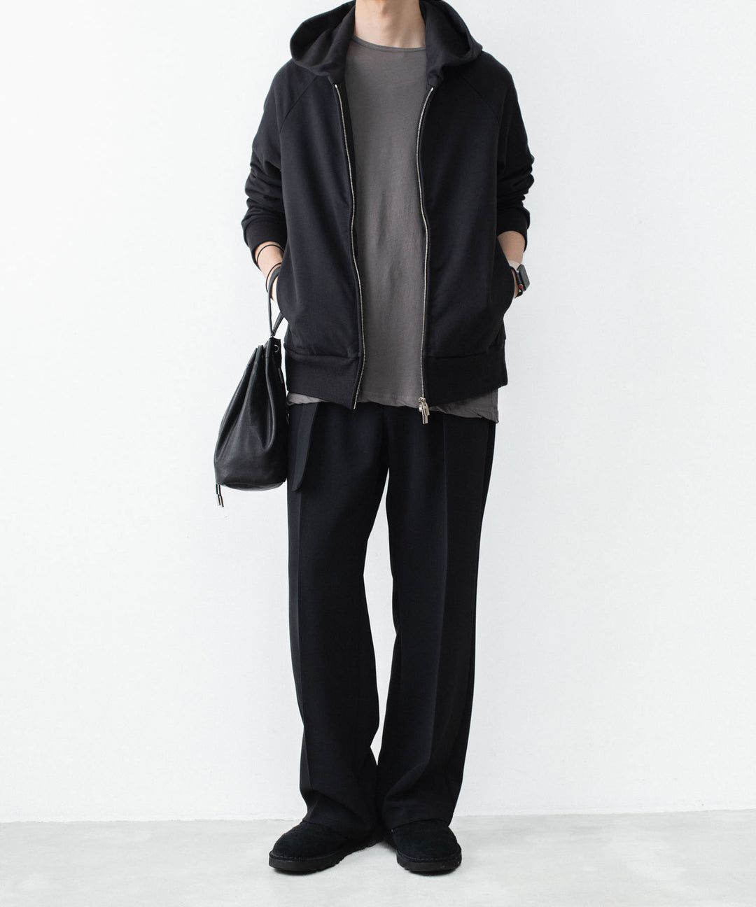 ATTACHMENT アタッチメントのPE STRETCH DOUBLE CLOTH BELTED STRAIGHT TROUSERS - BLACKの公式通販サイトsession福岡セレクトショップ