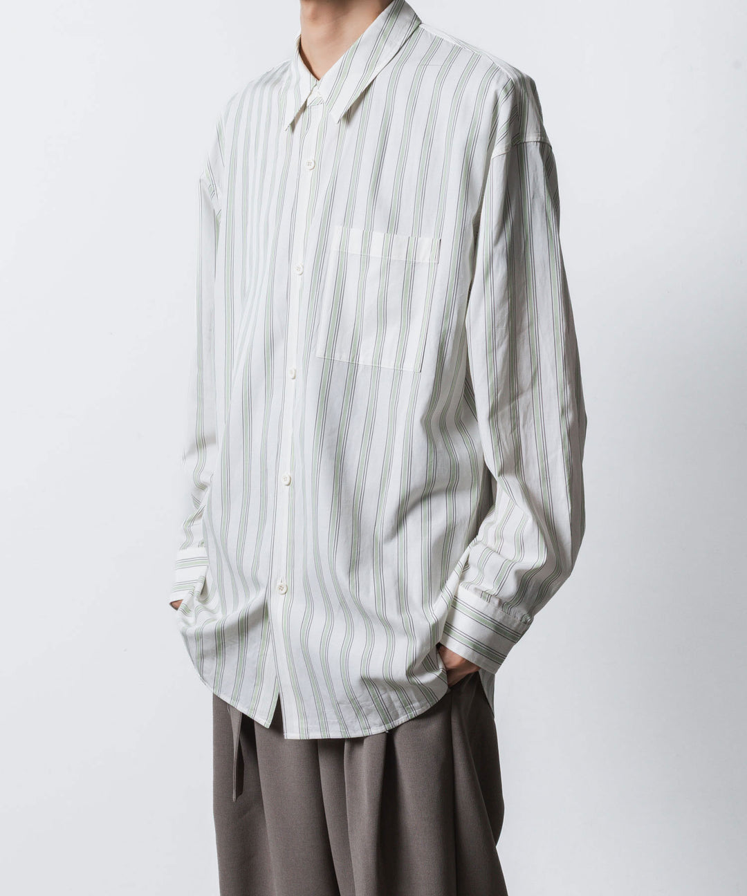 ATTACHMENT アタッチメントのCU/CO STRIPE TWILL L/S SHIRT - S.GREENの公式通販サイトsession福岡セレクトショップ