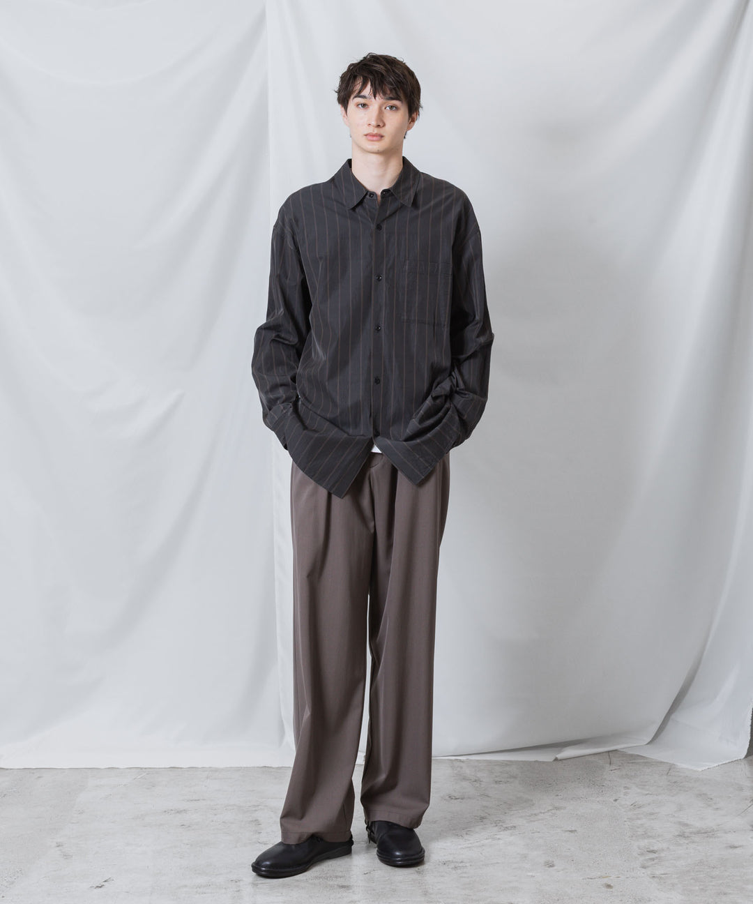 ATTACHMENT アタッチメントのCU/CO STRIPE TWILL L/S SHIRT - S.GRAYの公式通販サイトsession福岡セレクトショップ