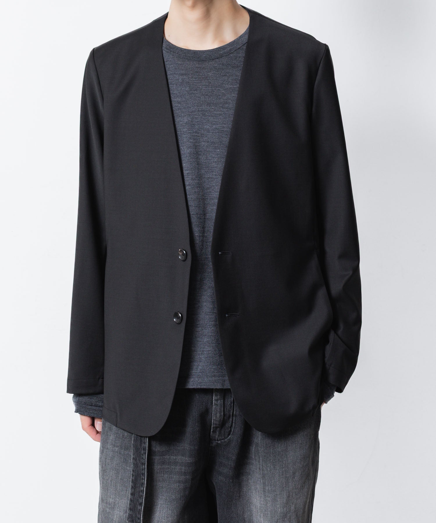 ATTACHMENT アタッチメントの2/80 PE/WO STRETCH TRO COLLARLESS JKT - BLACKの公式通販サイトsession福岡セレクトショップ