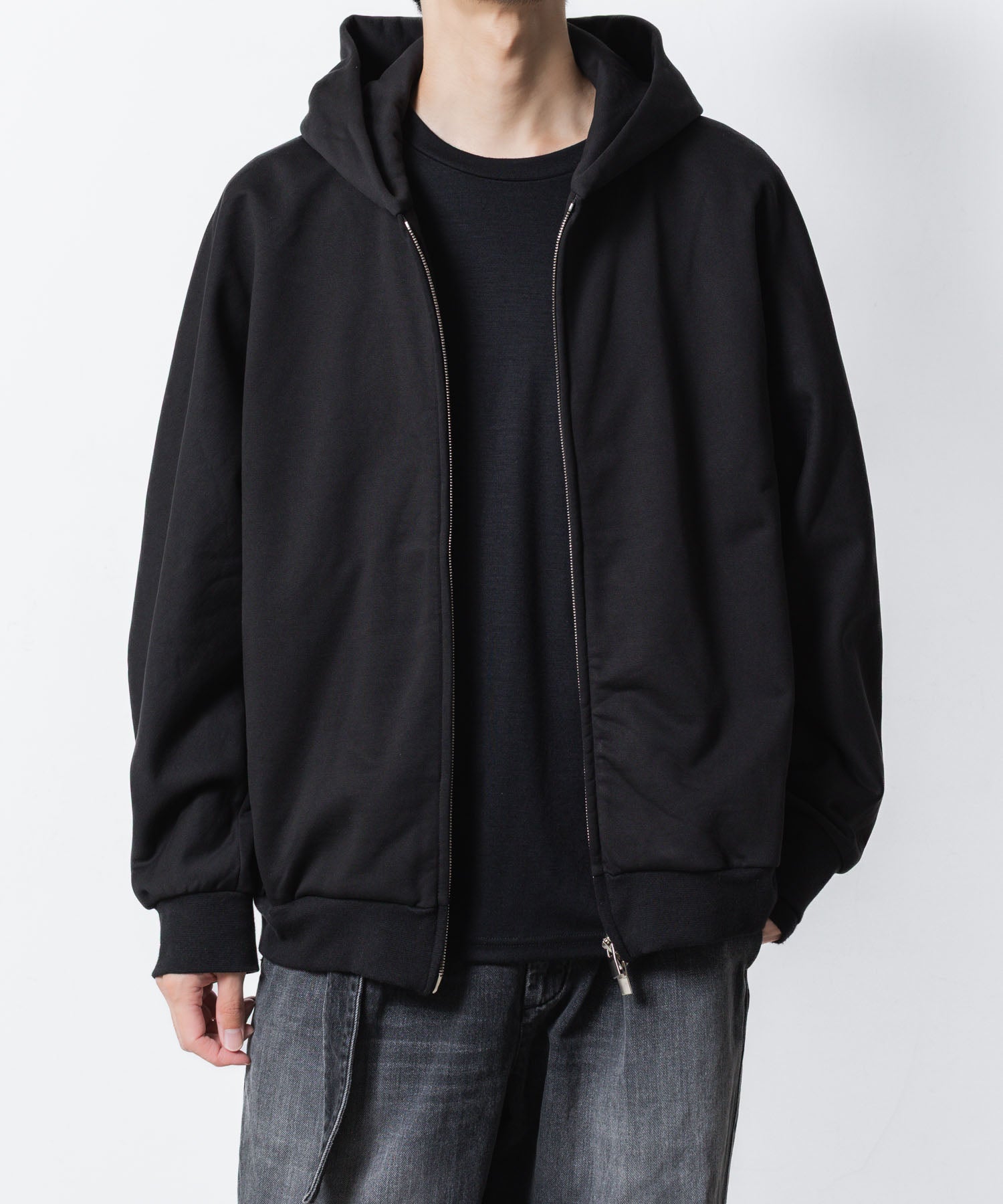 ATTACHMENT アタッチメントのCO STRECH TERRY ZIP UP HOODIE - BLACKの公式通販サイトsession福岡セレクトショップ