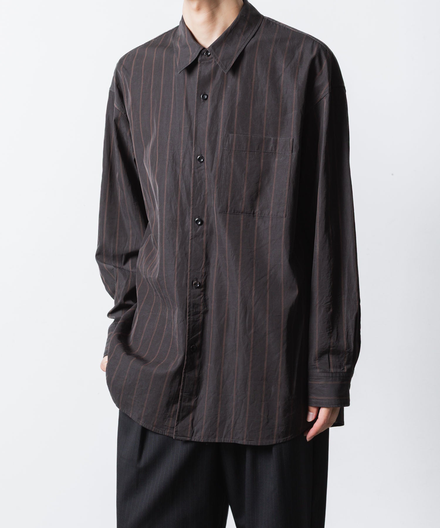 ATTACHMENT アタッチメントのCU/CO STRIPE TWILL L/S SHIRT - S.GRAYの公式通販サイトsession福岡セレクトショップ