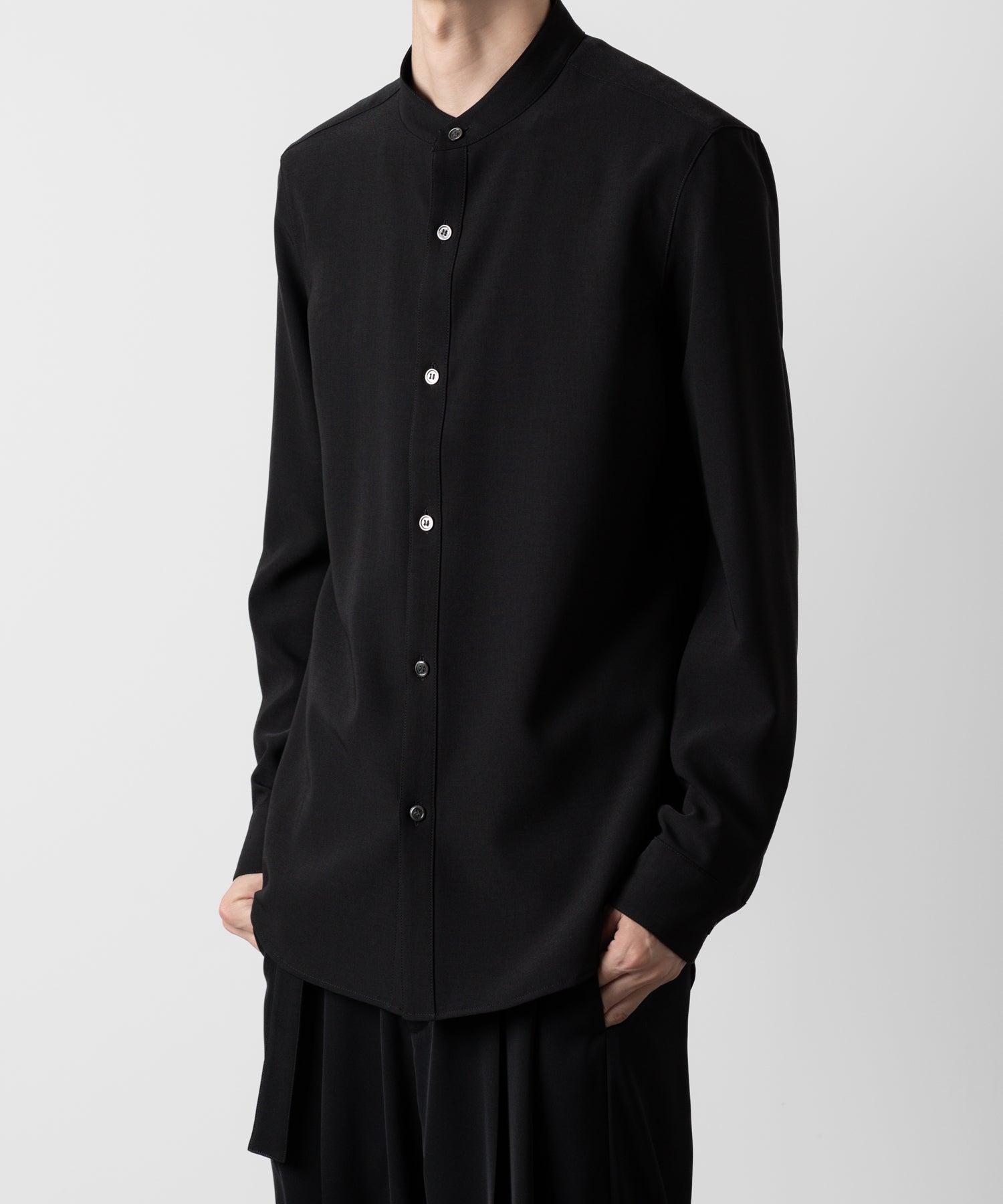 ATTACHMENT アタッチメントのPE STRETCH VIYELLA BAND COLLAR DRESS SHIRT - BLACK 公式通販サイトsession福岡セレクトショップ