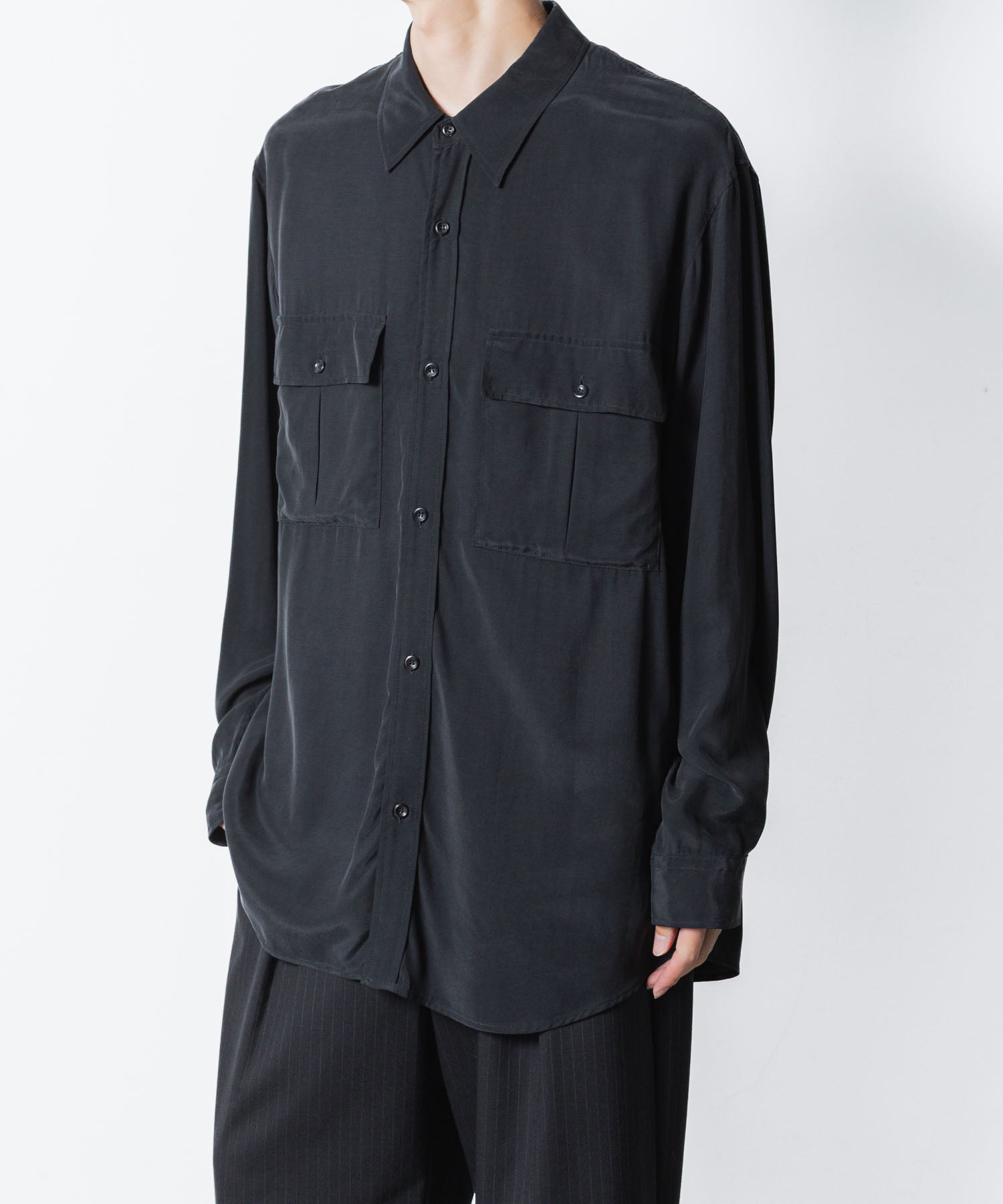 ATTACHMENT アタッチメントのCU/RY FIBRIL TAFFETA PATCH POCKET L/S SHIRT - BLACKの公式通販サイトsession福岡セレクトショップ