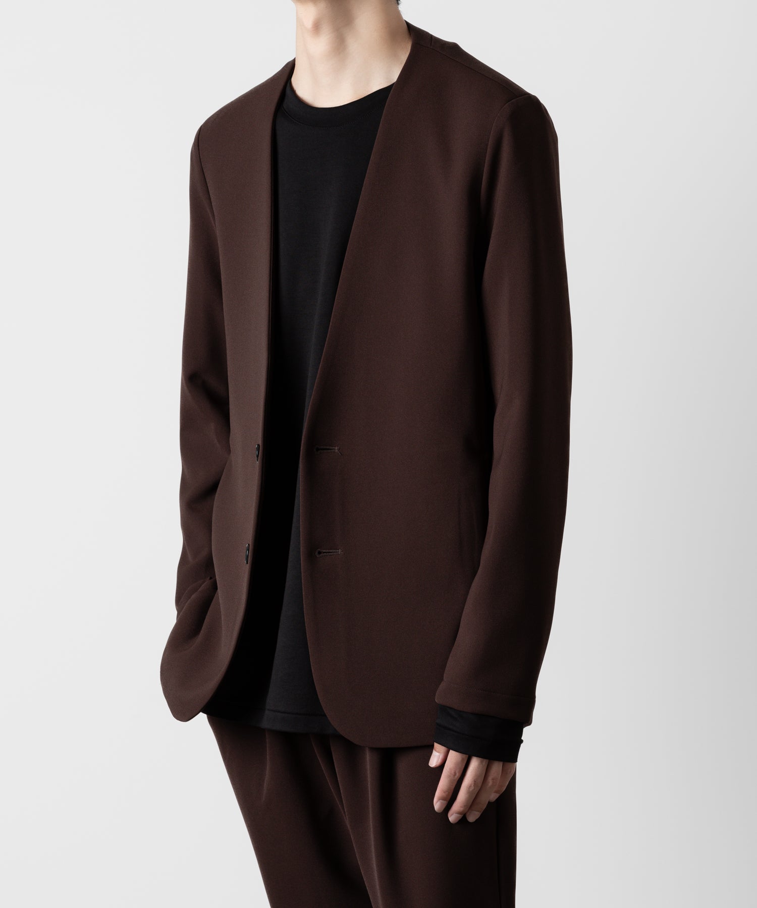 ATTACHMENT アタッチメントのPE STRETCH DOUBLE CLOTH COLLARLESS JACKET - BROWN 公式通販サイトsession福岡セレクトショップ