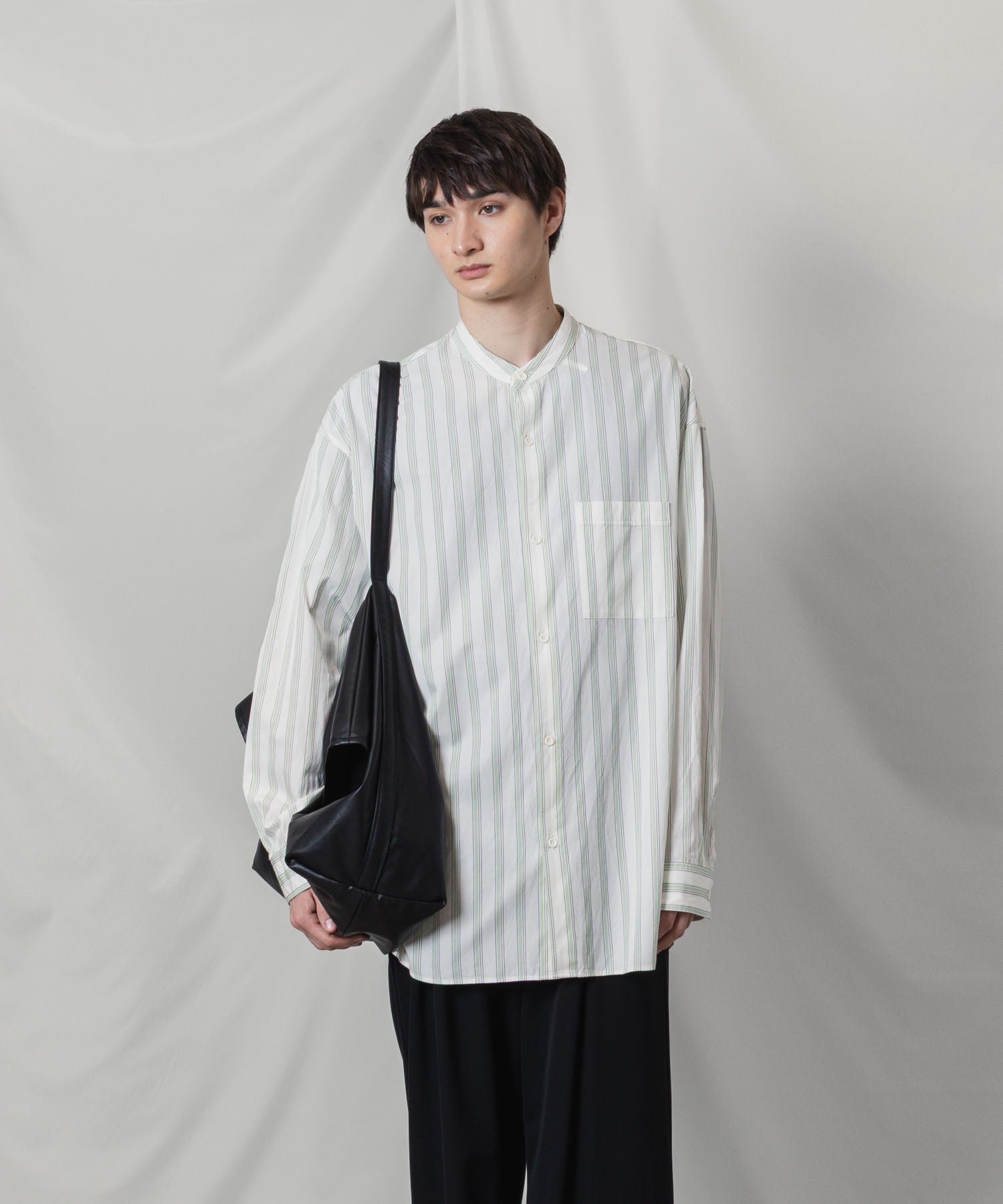 ATTACHMENT アタッチメントのCU/CO STRIPE TWILL BANDCOLLAR L/S SHIRT - S.GREENの公式通販サイトsession福岡セレクトショップ