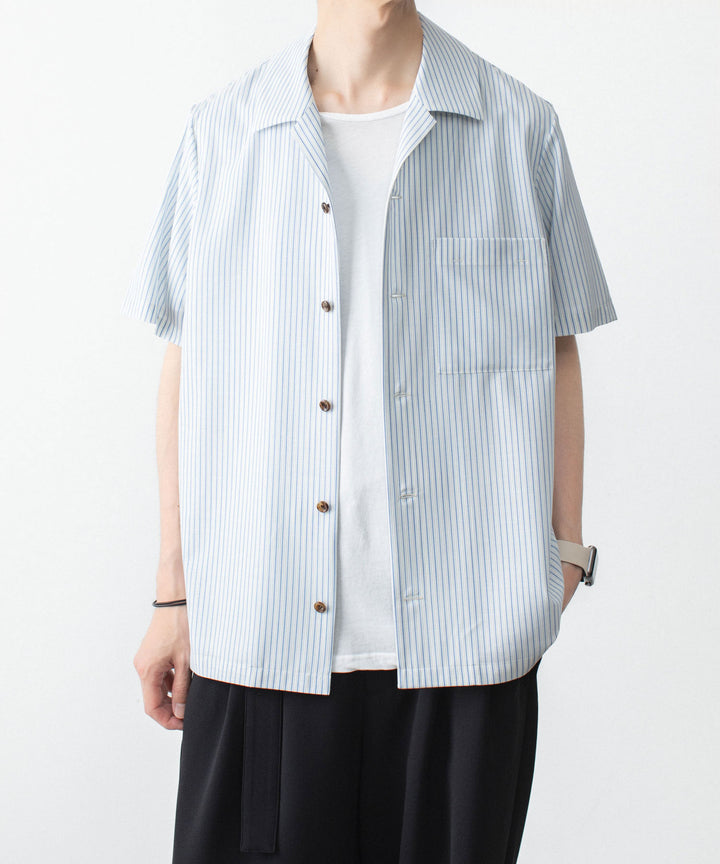 ATTACHMENT アタッチメントのWO/PE STRIPE OPEN COLLAR S/S SHIRT - S.BLUEの公式通販サイトsession福岡セレクトショップ