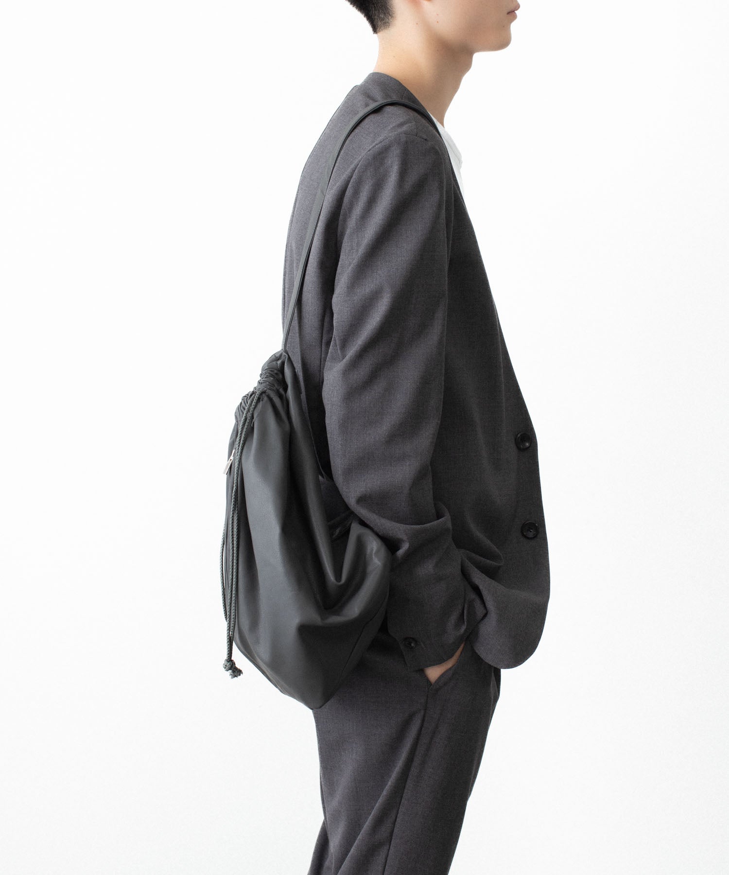 ATTACHMENT /アタッチメント】SYNTHETIC LEATHER BUCKET BAG - GRAY
