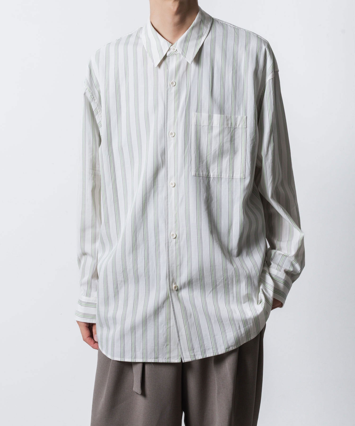 ATTACHMENT アタッチメントのCU/CO STRIPE TWILL L/S SHIRT - S.GREENの公式通販サイトsession福岡セレクトショップ