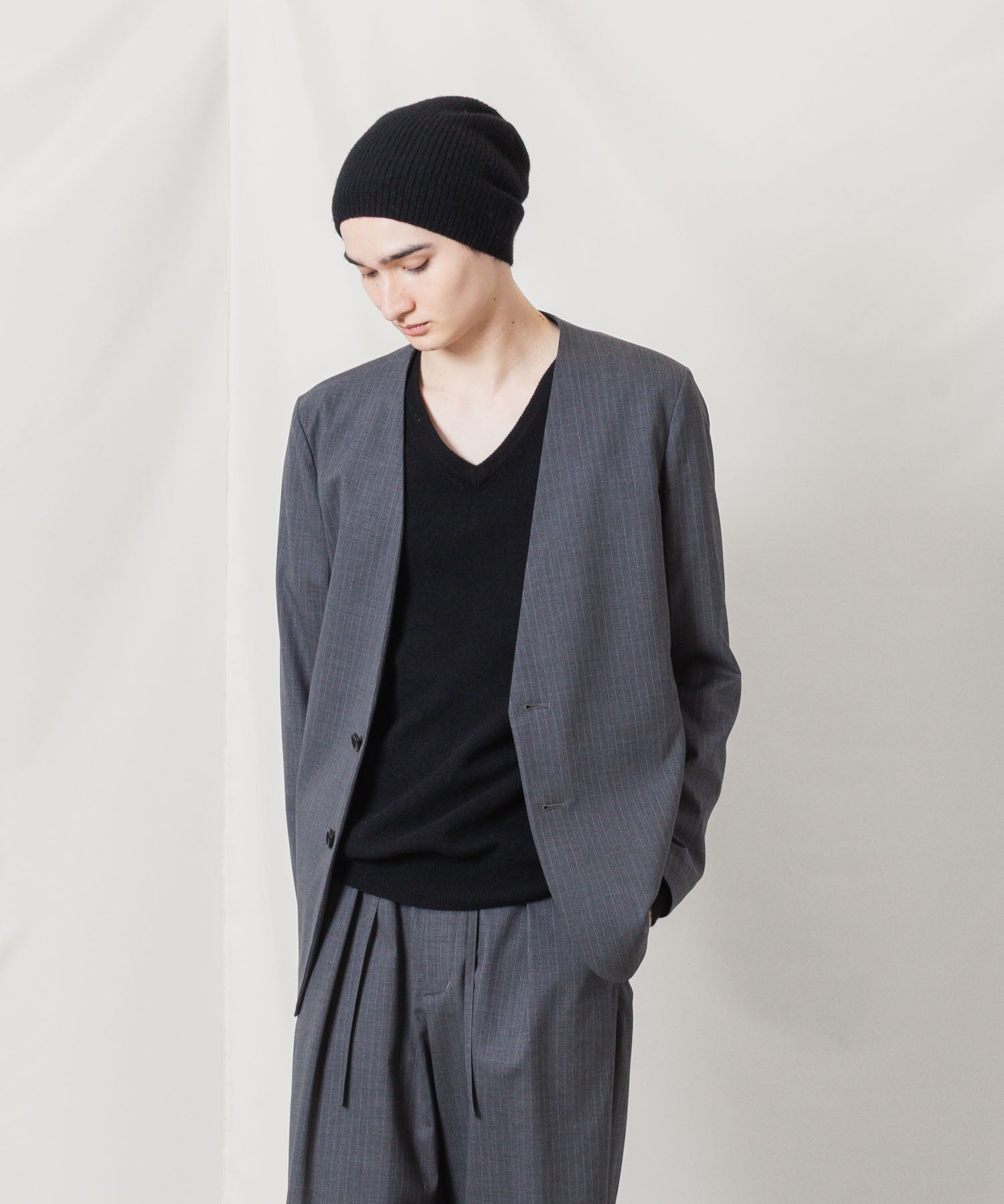 ATTACHMENT アタッチメントのT/W/SI STRETCH GABARDINE COLLARLESS JKT - S.GRAYの公式通販サイトsession福岡セレクトショップ