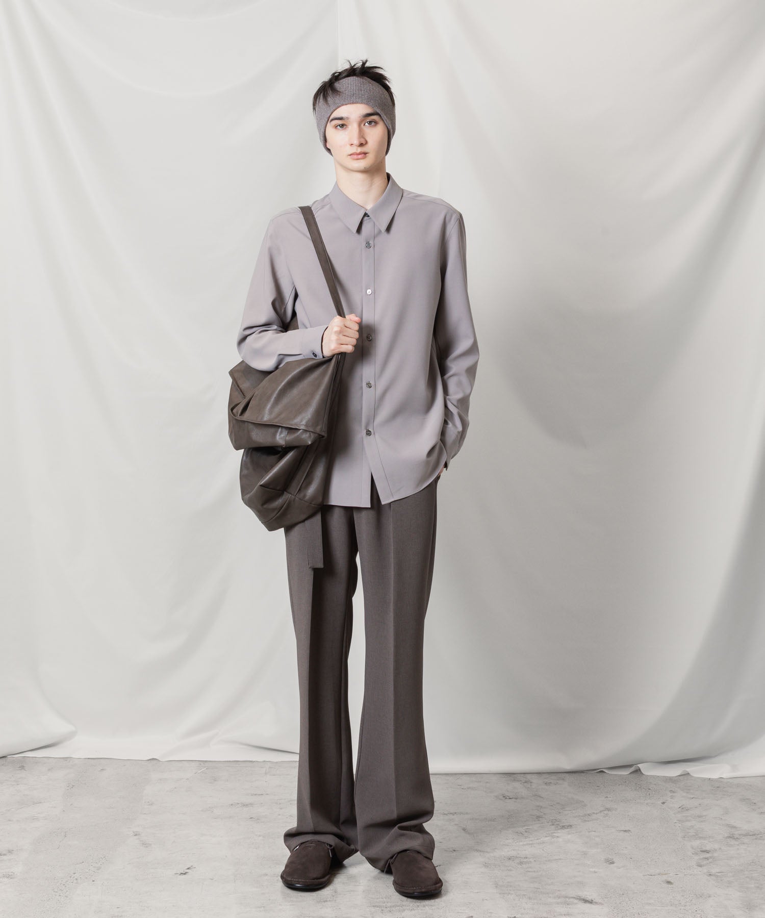 【 ATTACHMENT 】PE STRETCH DOUBLE CLOTH BELTED STRAIGHT TROUSERS - D.KH GRAY