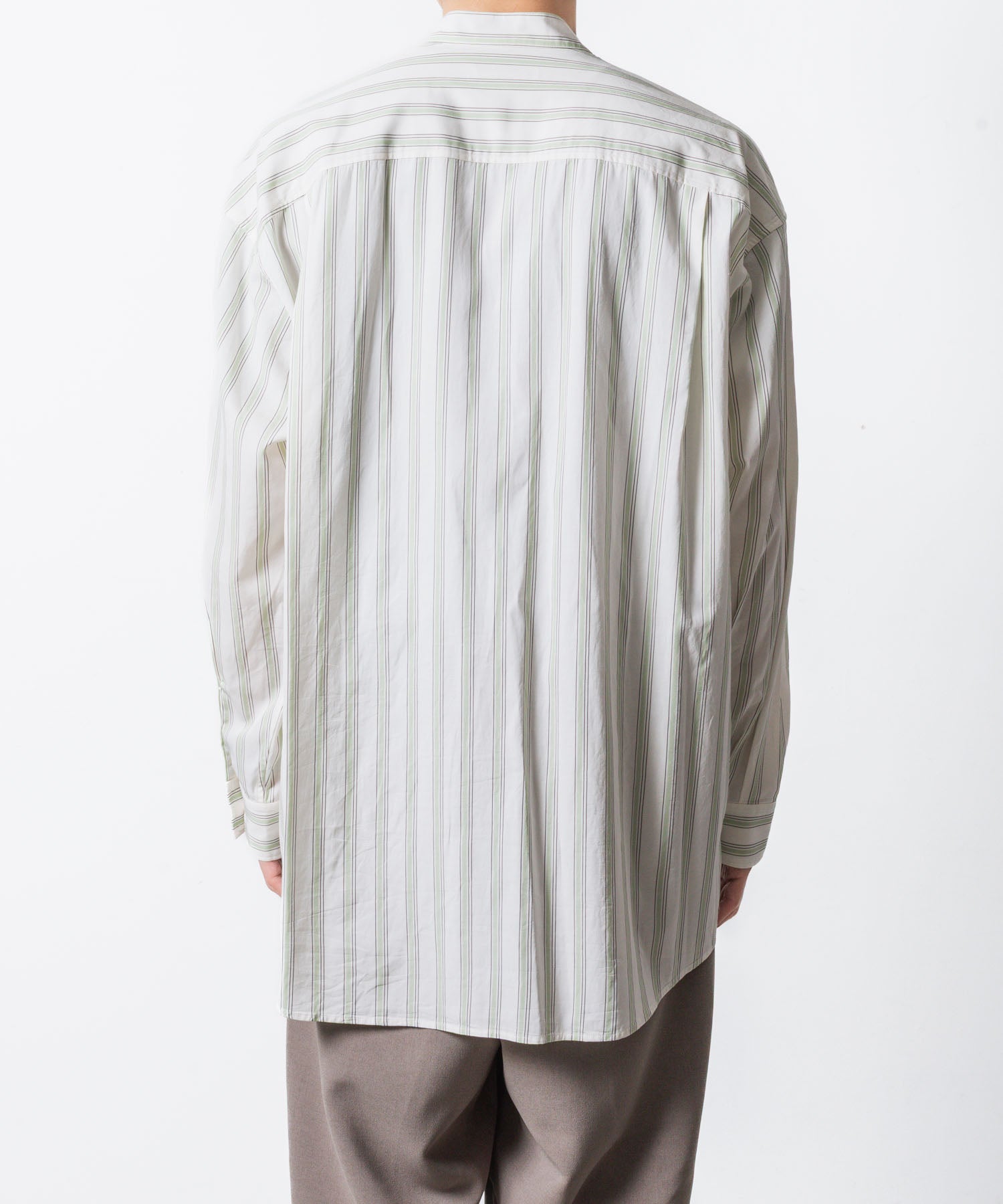 ATTACHMENT アタッチメントのCU/CO STRIPE TWILL BANDCOLLAR L/S SHIRT - S.GREENの公式通販サイトsession福岡セレクトショップ