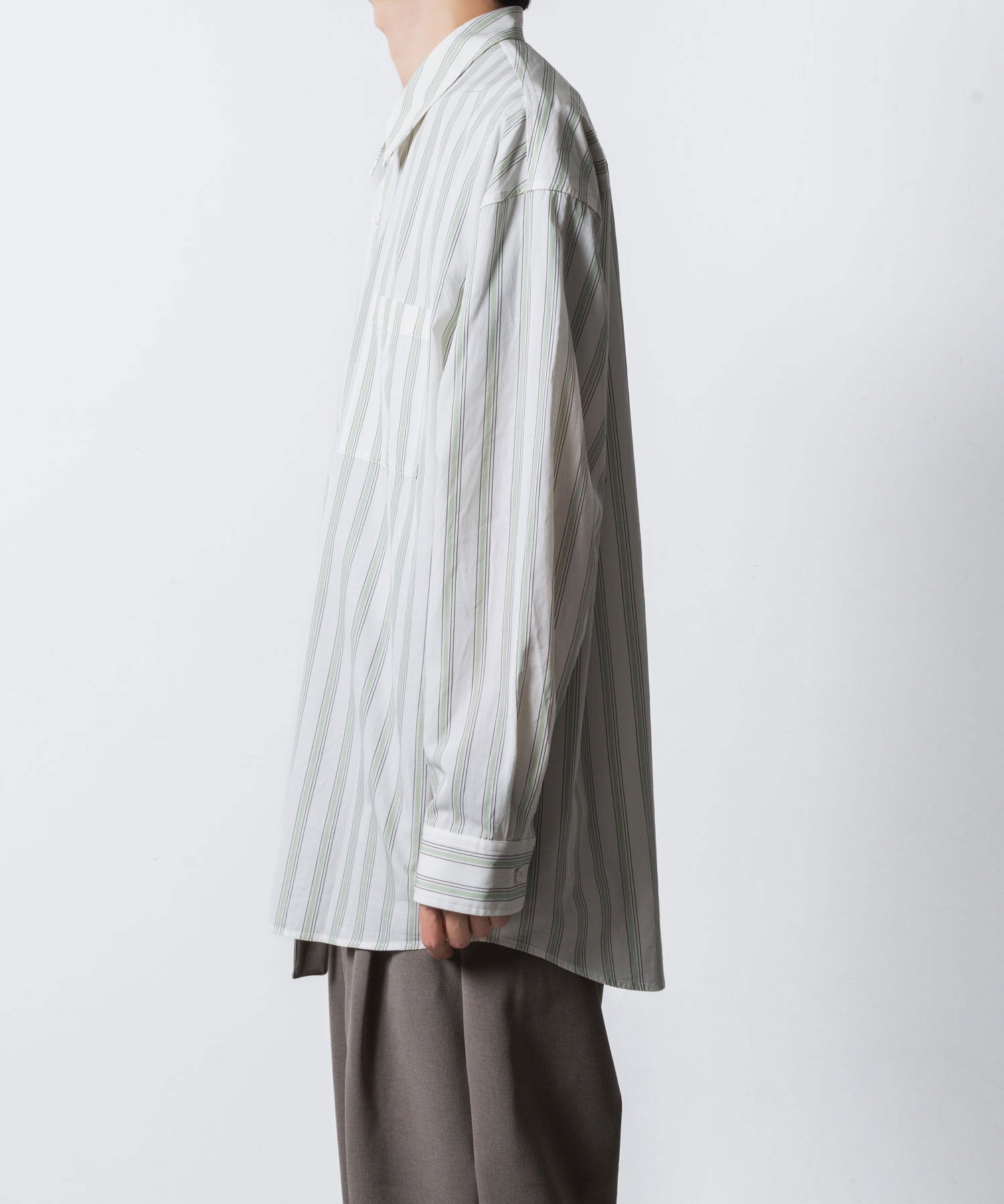 ATTACHMENT アタッチメントのCU/CO STRIPE TWILL L/S SHIRT - S.GREENの公式通販サイトsession福岡セレクトショップ