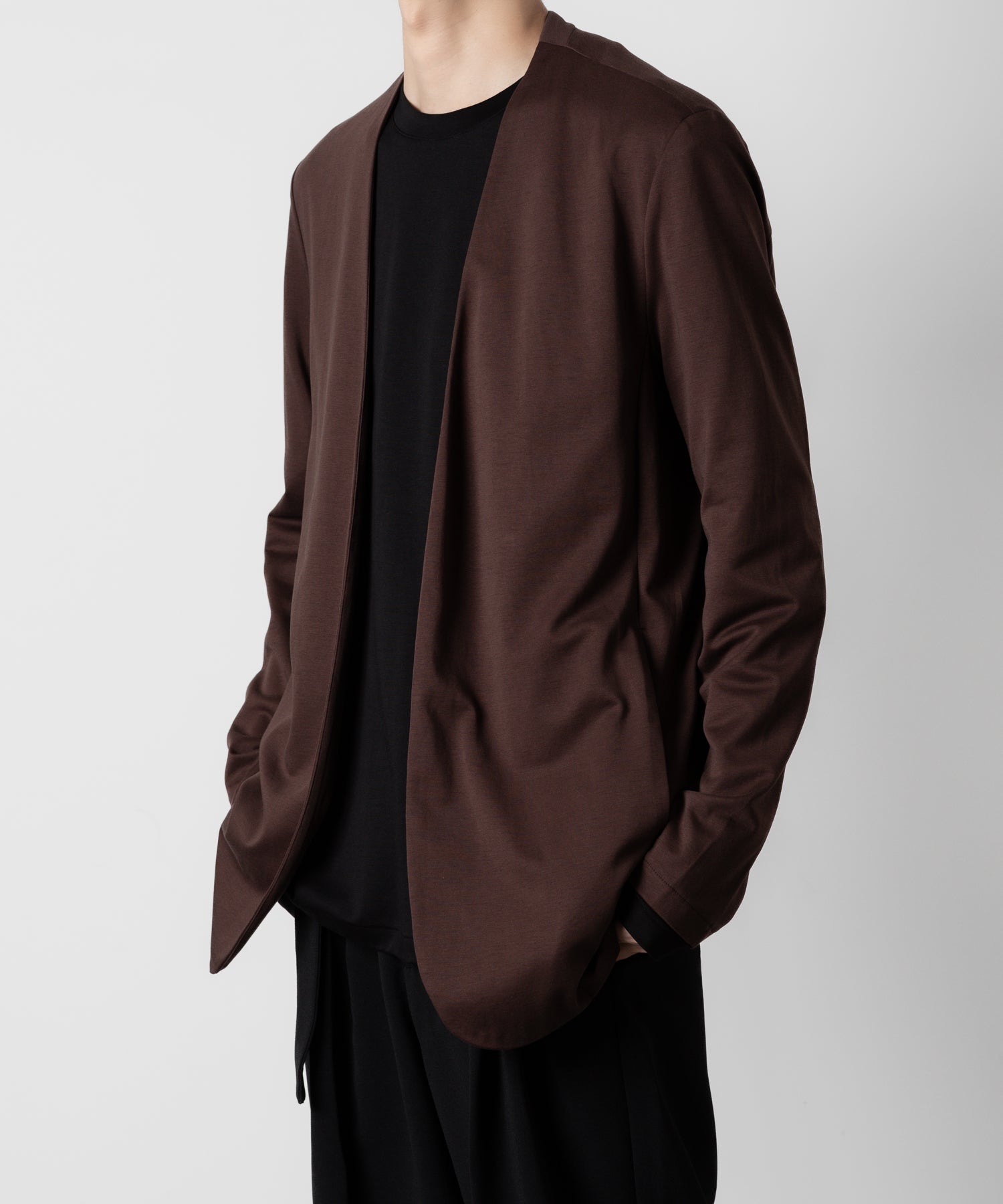 ATTACHMENT アタッチメントのCOTTON DOUBLE FACE COLLARLESS CARDIGAN - BORDEAUX 公式通販サイトsession福岡セレクトショップ