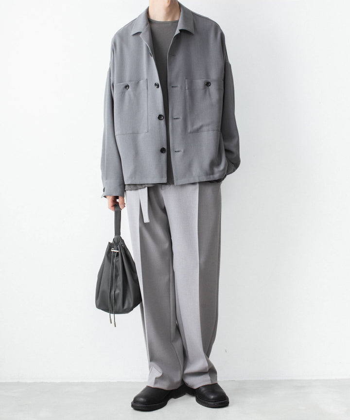 【 ATTACHMENT 】PE STRETCH DOUBLE CLOTH BELTED STRAIGHT TROUSERS - L.GRAY