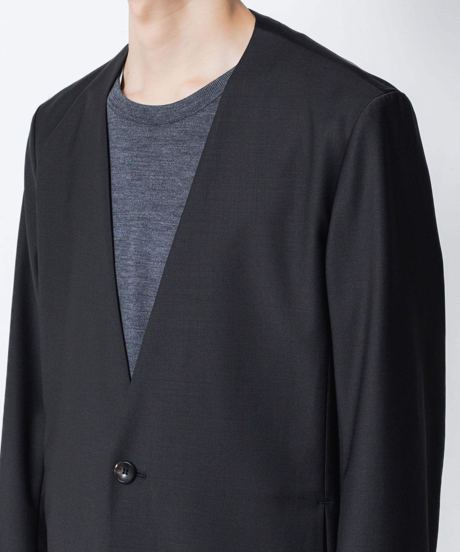 ATTACHMENT アタッチメントの2/80 PE/WO STRETCH TRO COLLARLESS JKT - BLACKの公式通販サイトsession福岡セレクトショップ