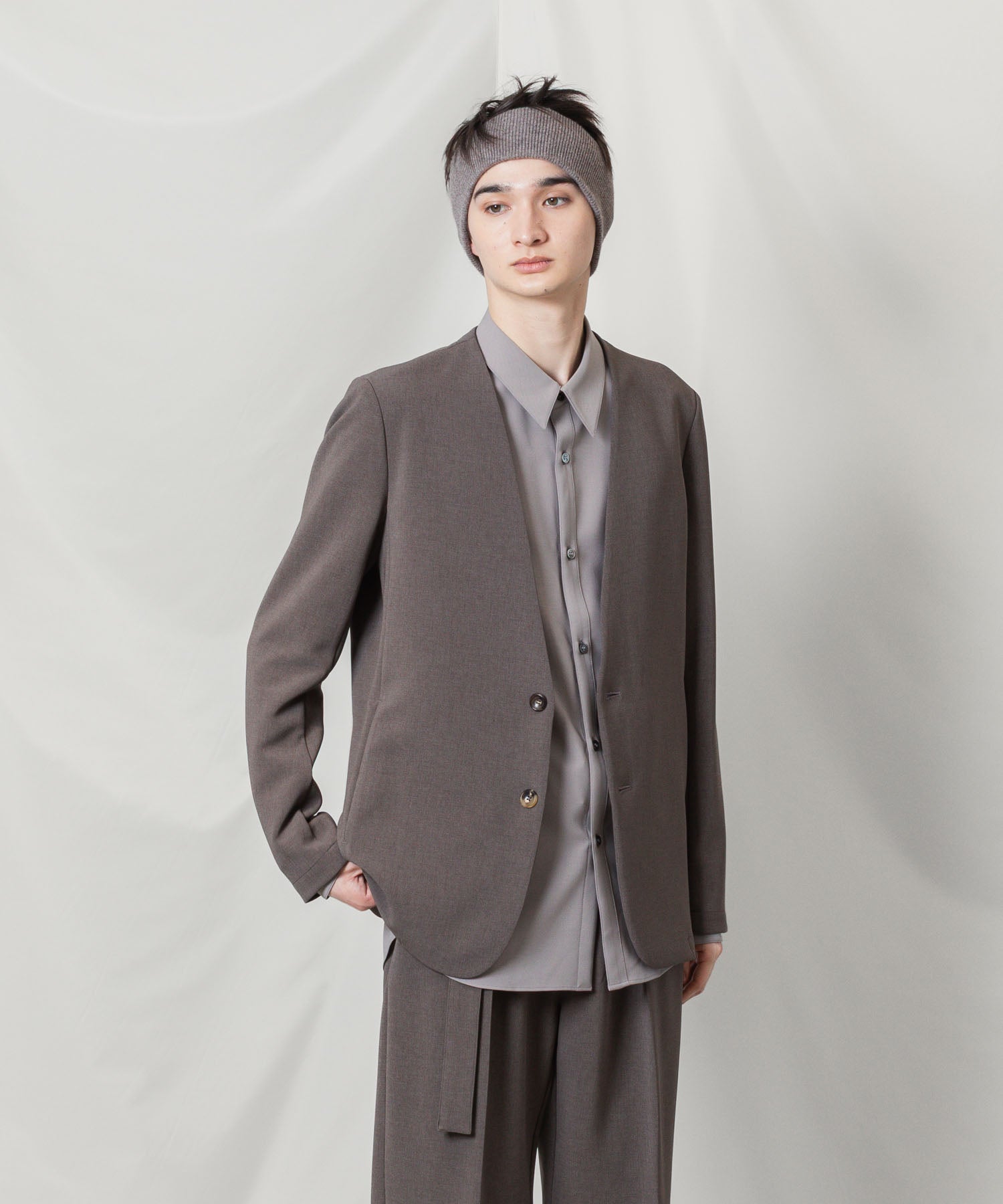 ATTACHMENT アタッチメントのPE STRETCH DOUBLE CLOTH COLLARLESS JKT - D.KH GRAYの公式通販サイトsession福岡セレクトショップ