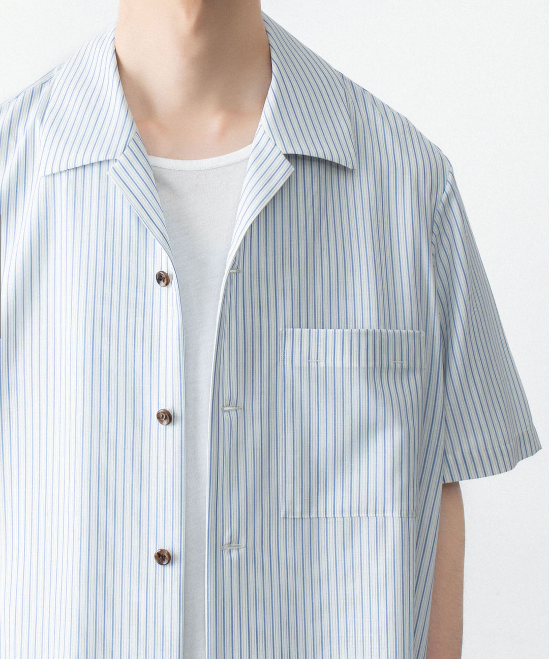 ATTACHMENT アタッチメントのWO/PE STRIPE OPEN COLLAR S/S SHIRT - S.BLUEの公式通販サイトsession福岡セレクトショップ