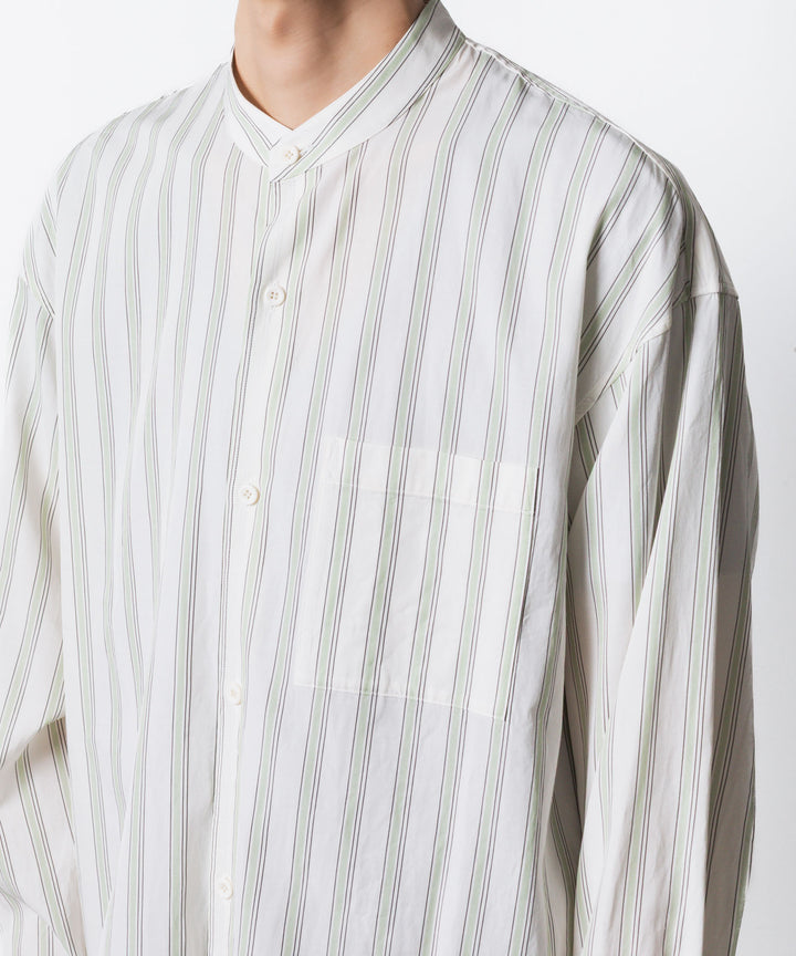ATTACHMENT アタッチメントのCU/CO STRIPE TWILL BANDCOLLAR L/S SHIRT - S.GREENの公式通販サイトsession福岡セレクトショップ