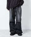 【 VEIN 】11OZ DENIM CUT OFF BAGGY TROUSERS - BLACK
