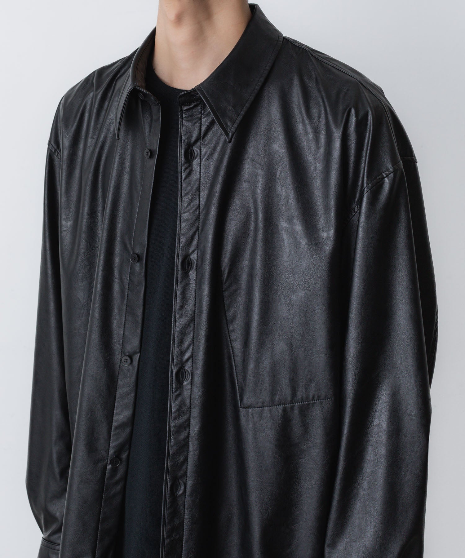 VEIN-ヴェイン SYNTHETIC LEATHER L/S SHIRTのBLACK 公式通販サイトsession福岡セレクトショップ