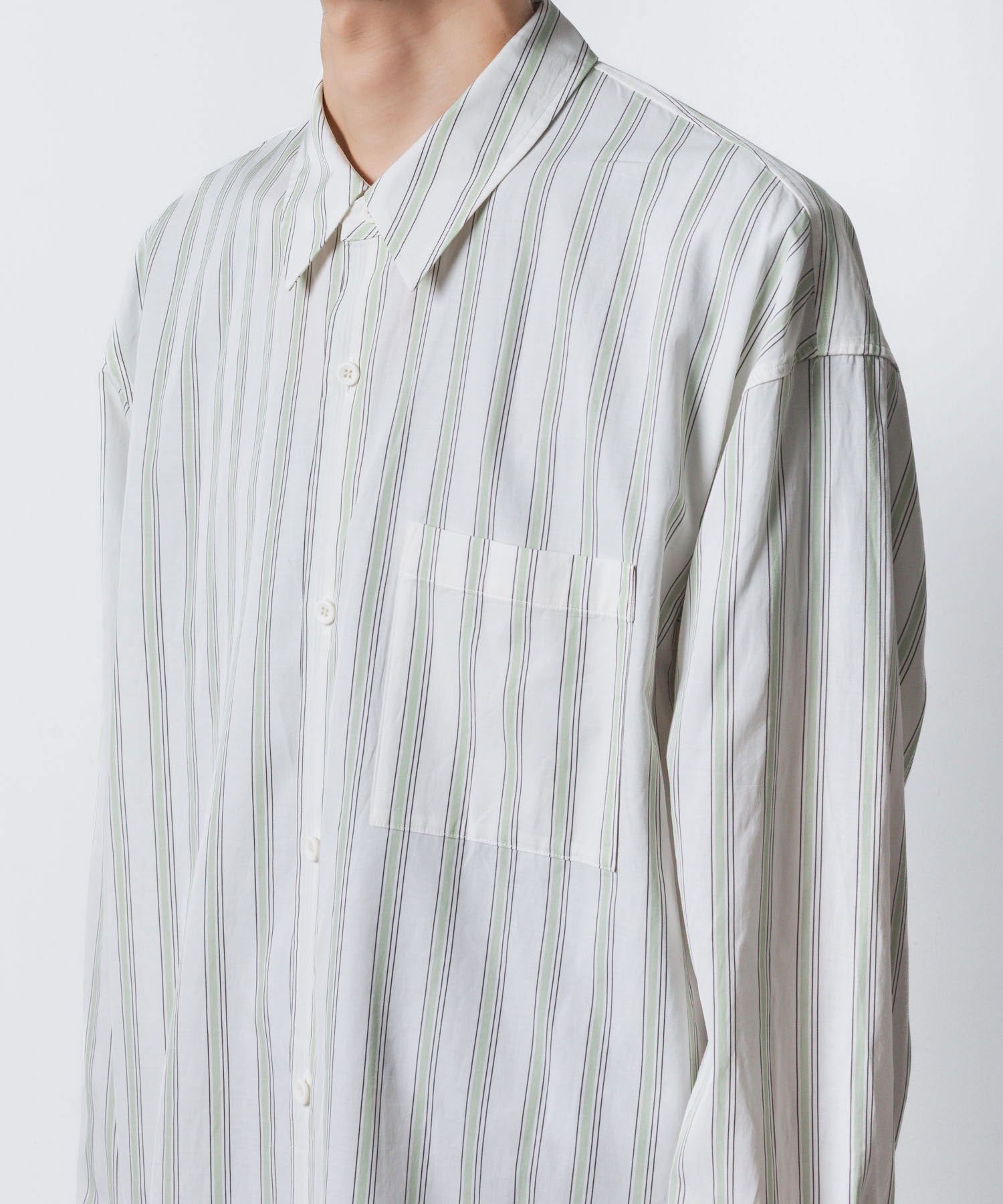 ATTACHMENT アタッチメントのCU/CO STRIPE TWILL L/S SHIRT - S.GREENの公式通販サイトsession福岡セレクトショップ