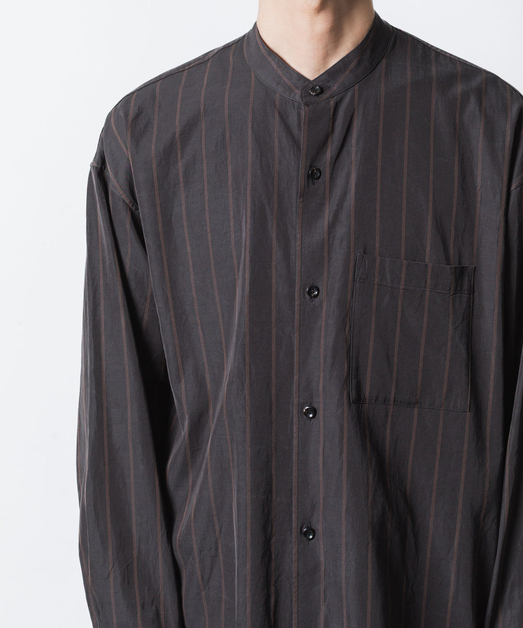 ATTACHMENT アタッチメントのCU/CO STRIPE TWILL BANDCOLLAR L/S SHIRT - S.GRAYの公式通販サイトsession福岡セレクトショップ