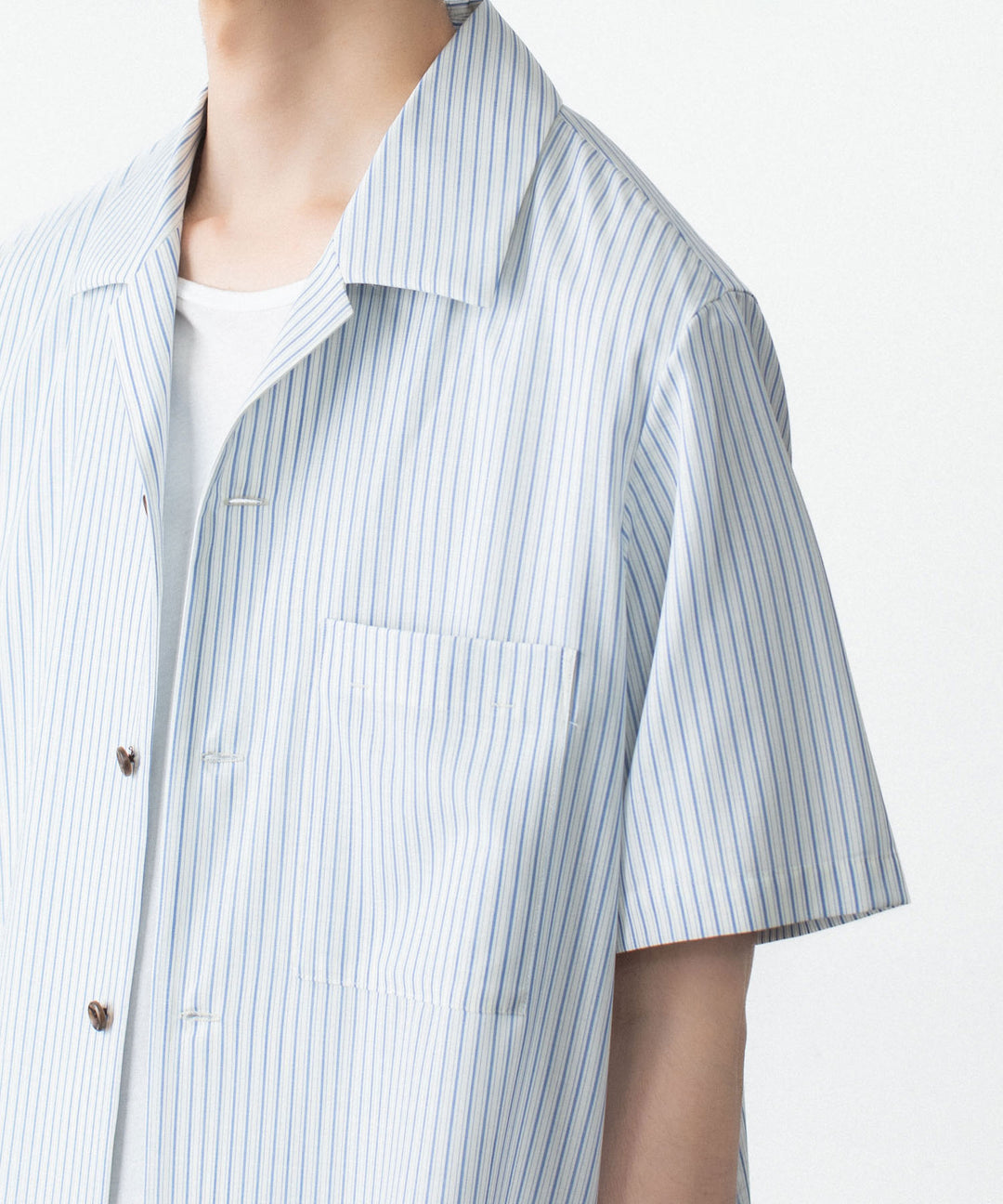 ATTACHMENT アタッチメントのWO/PE STRIPE OPEN COLLAR S/S SHIRT - S.BLUEの公式通販サイトsession福岡セレクトショップ