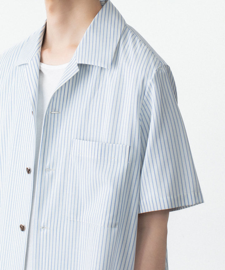 ATTACHMENT アタッチメントのWO/PE STRIPE OPEN COLLAR S/S SHIRT - S.BLUEの公式通販サイトsession福岡セレクトショップ