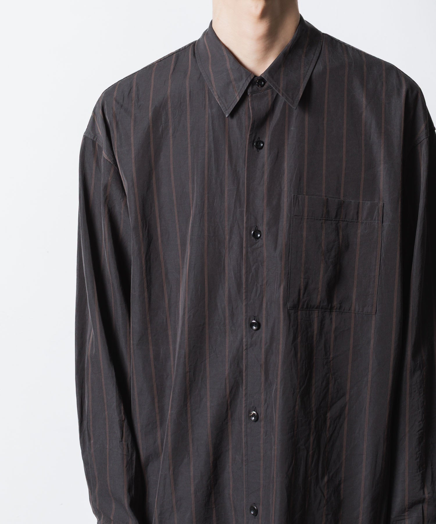 ATTACHMENT アタッチメントのCU/CO STRIPE TWILL L/S SHIRT - S.GRAYの公式通販サイトsession福岡セレクトショップ