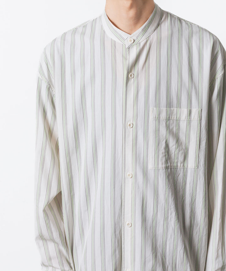 ATTACHMENT アタッチメントのCU/CO STRIPE TWILL BANDCOLLAR L/S SHIRT - S.GREENの公式通販サイトsession福岡セレクトショップ