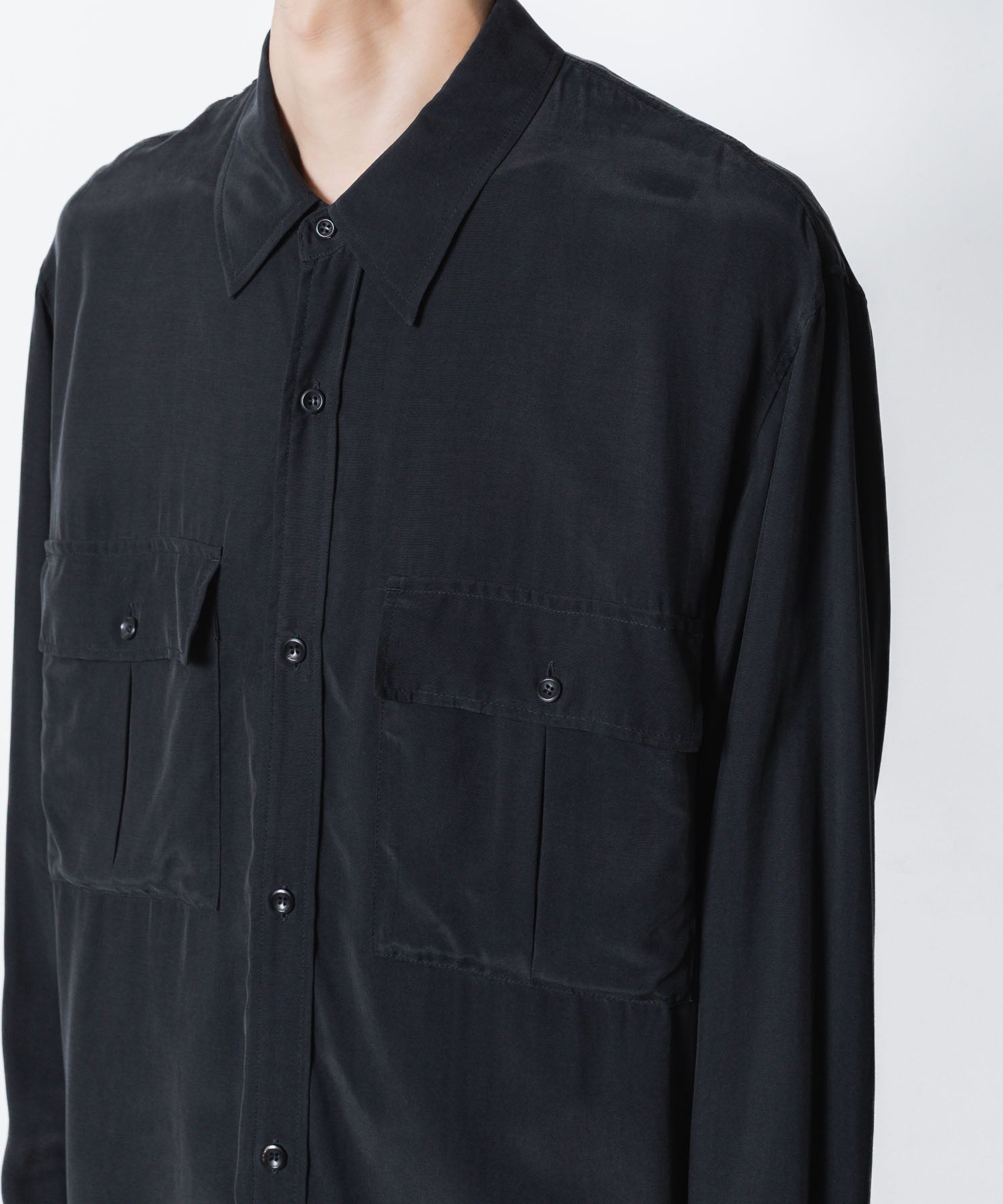 【 ATTACHMENT 】CU/RY FIBRIL TAFFETA PATCH POCKET L/S SHIRT - BLACK