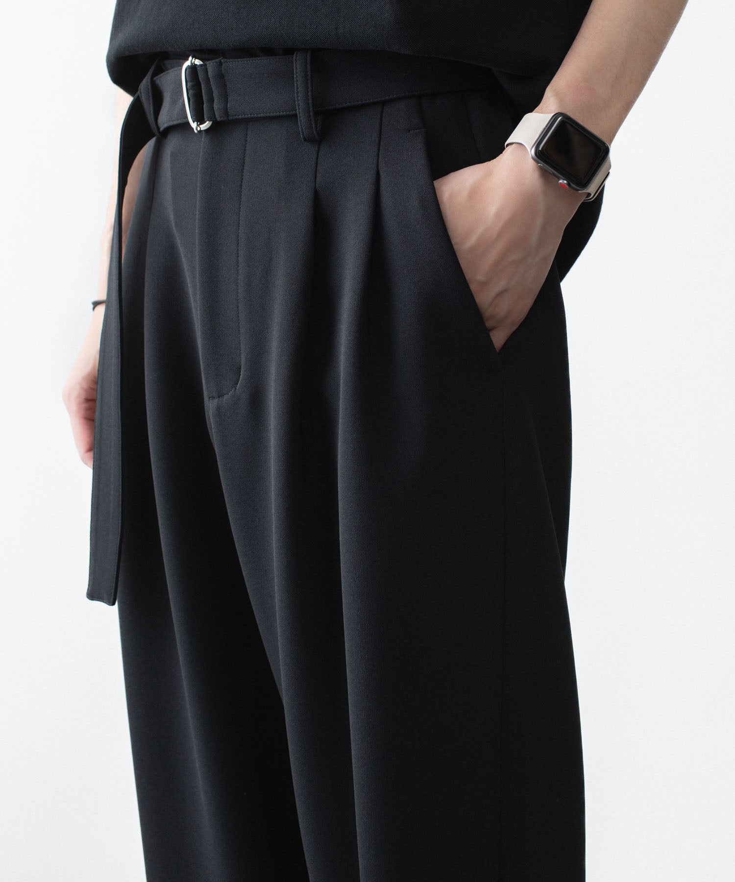 ATTACHMENT /アタッチメント】PE STRETCH DOUBLE CLOTH BELTED WIDE