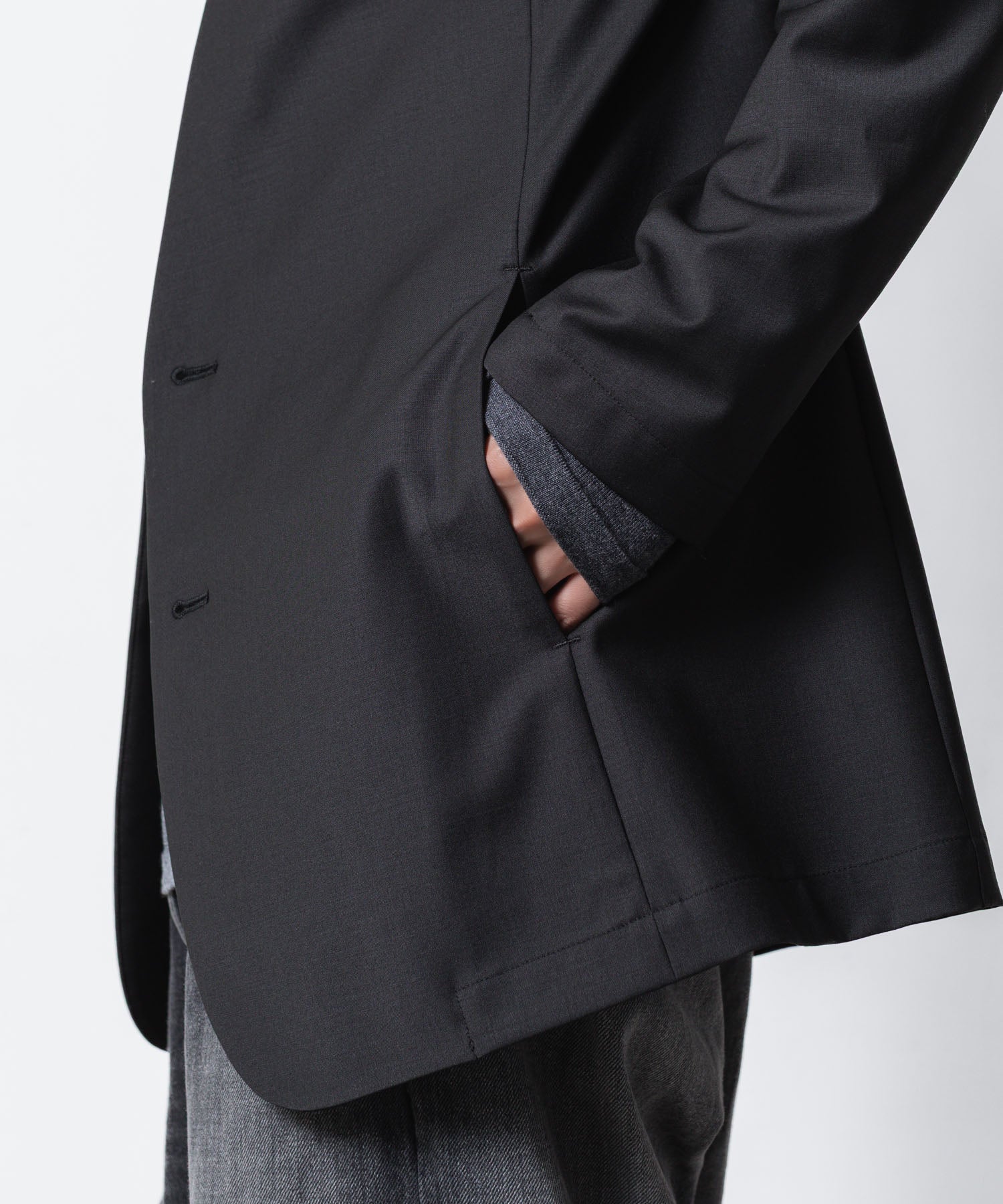 ATTACHMENT アタッチメントの2/80 PE/WO STRETCH TRO COLLARLESS JKT - BLACKの公式通販サイトsession福岡セレクトショップ